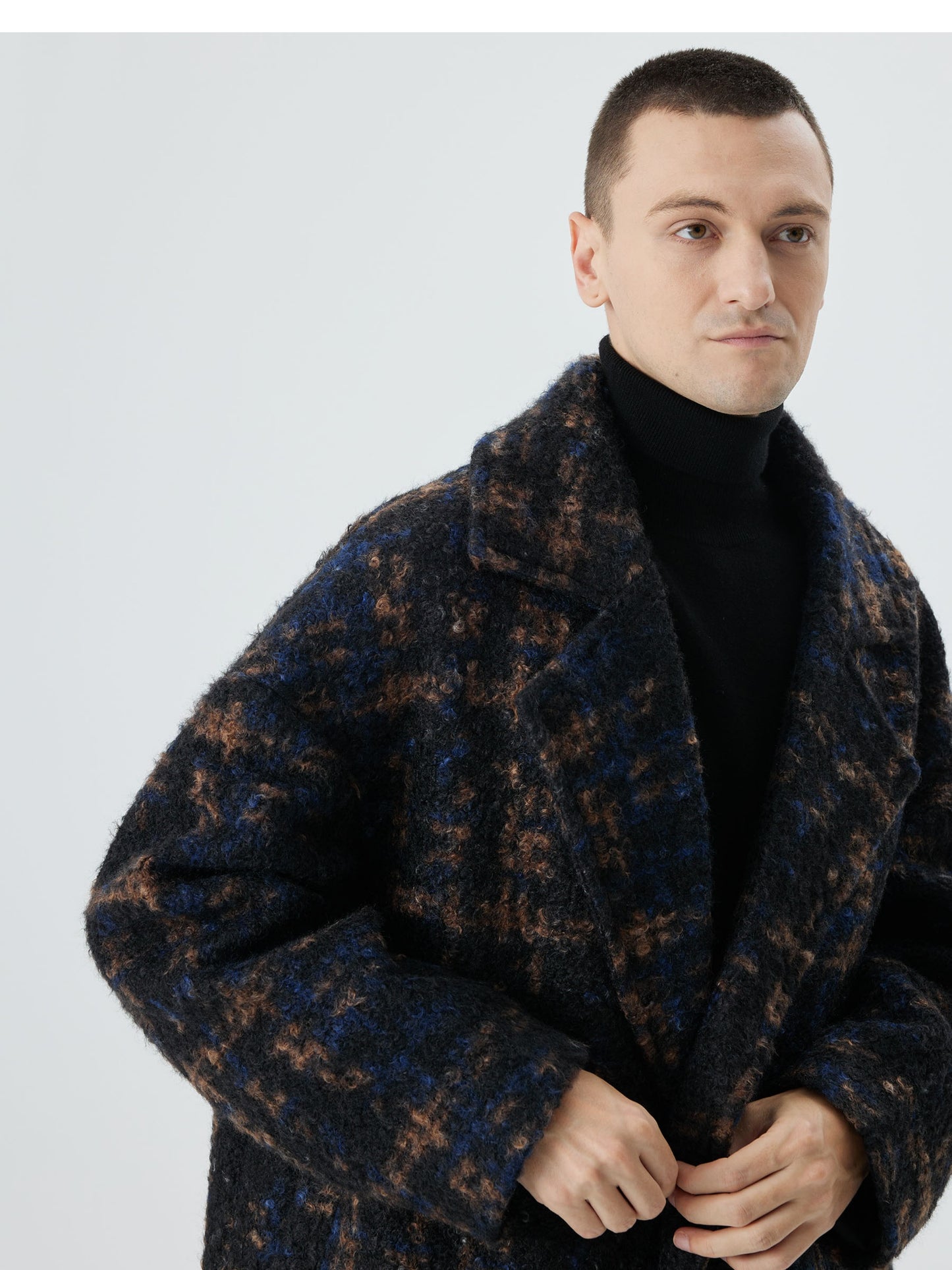 Double-Breasted Overcoat with Bold Plaid Pattern