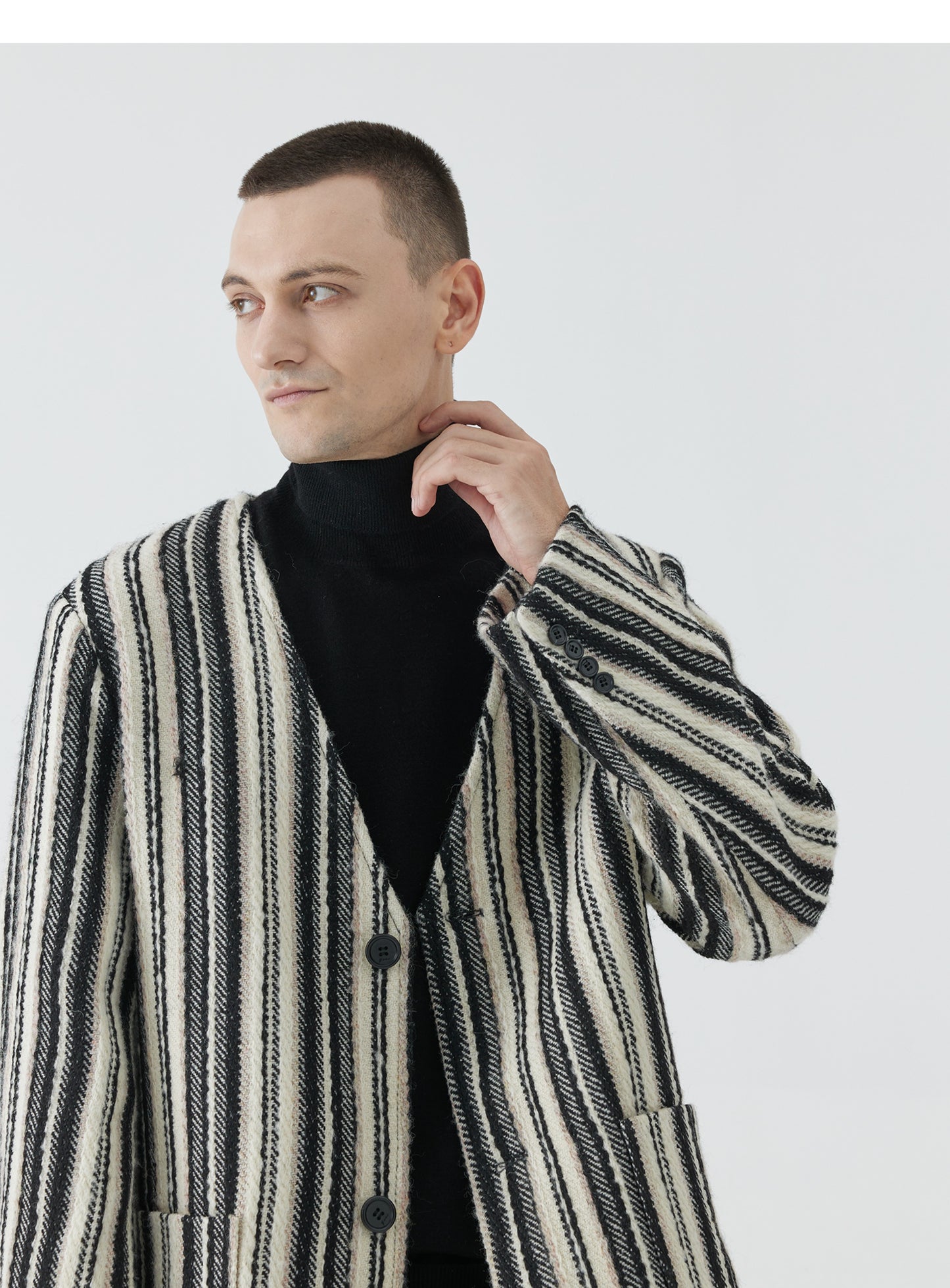 V-Neck Embroidered Striped Blazer