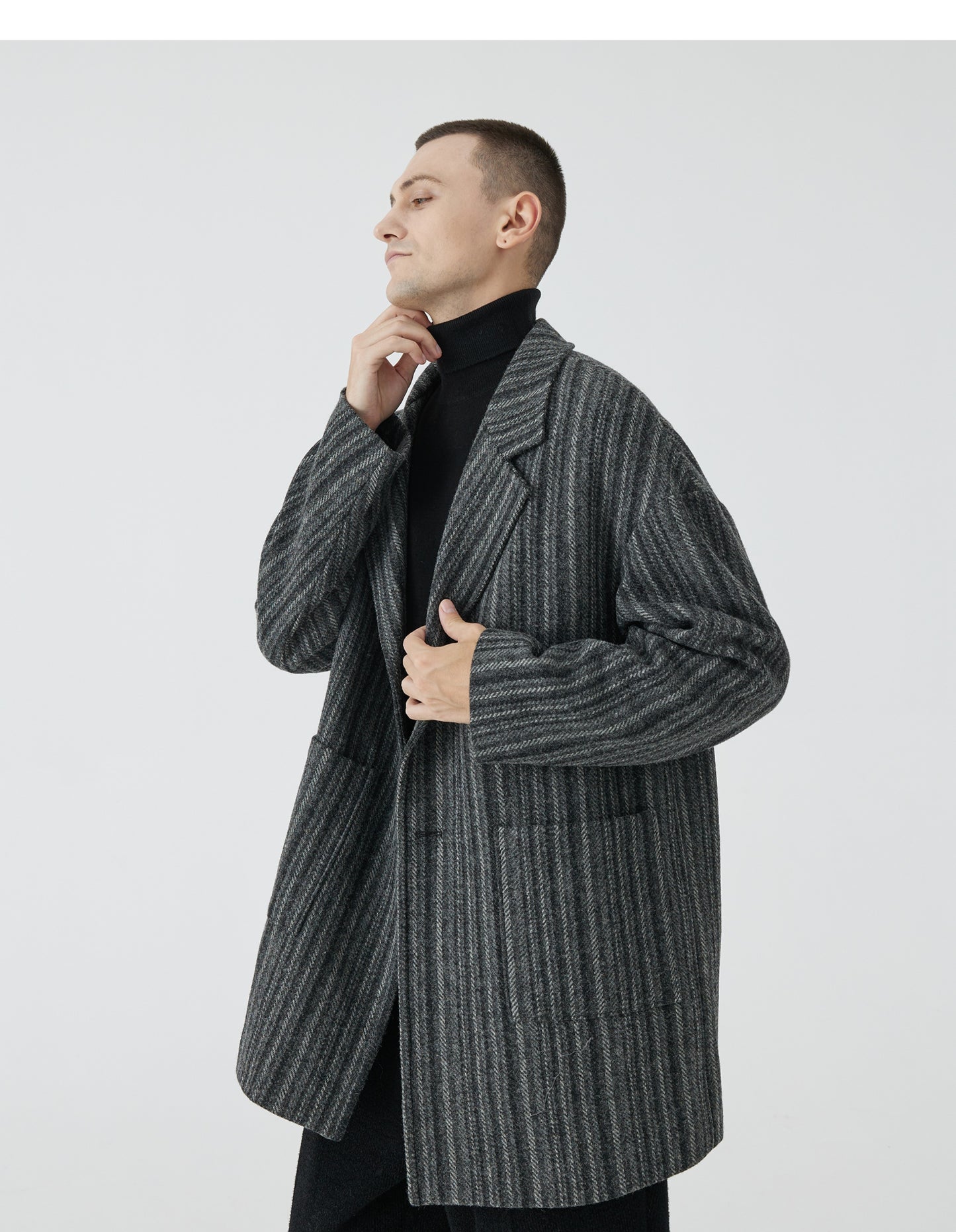 Striped Wool Blend Coat