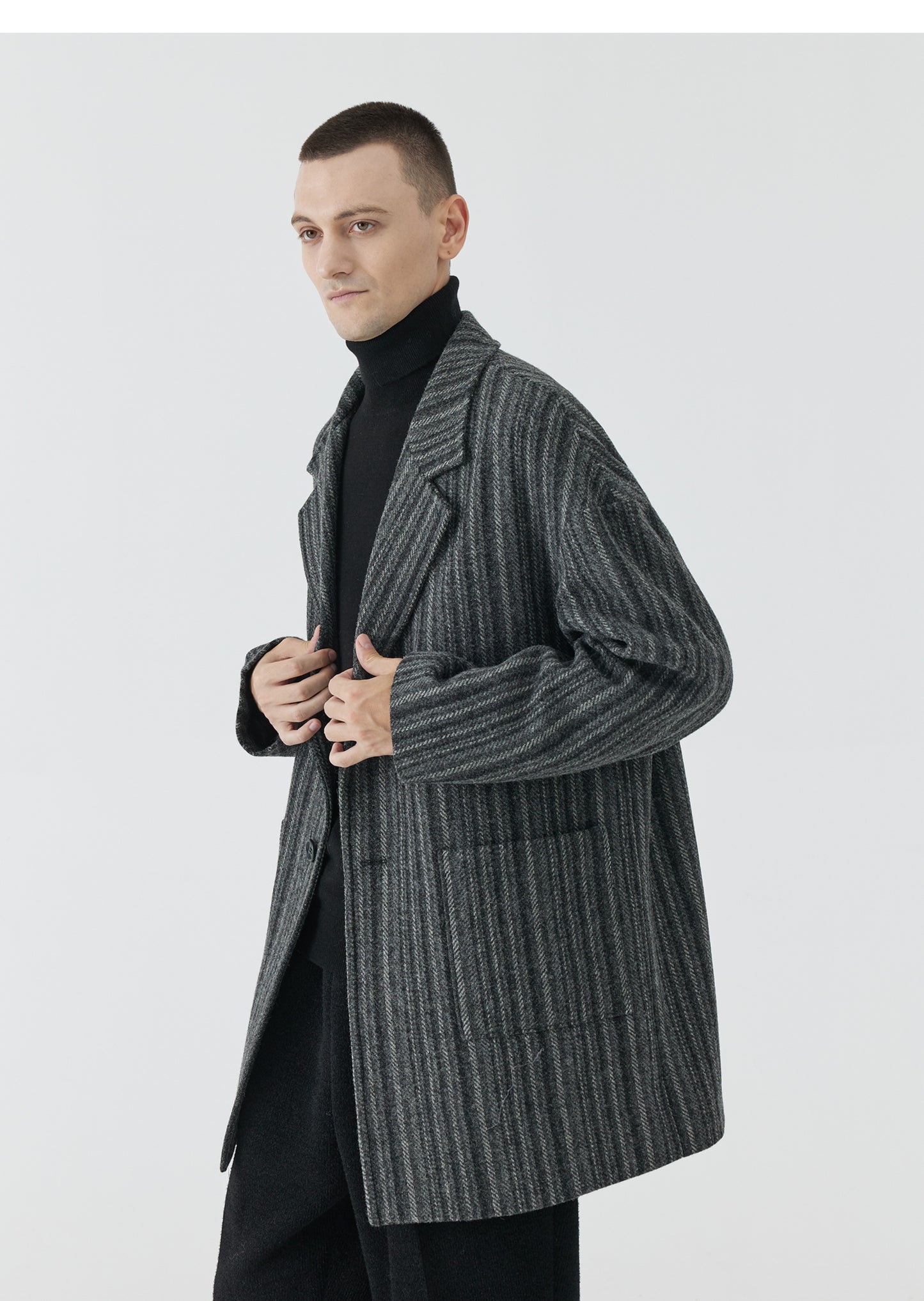 Striped Wool Blend Coat