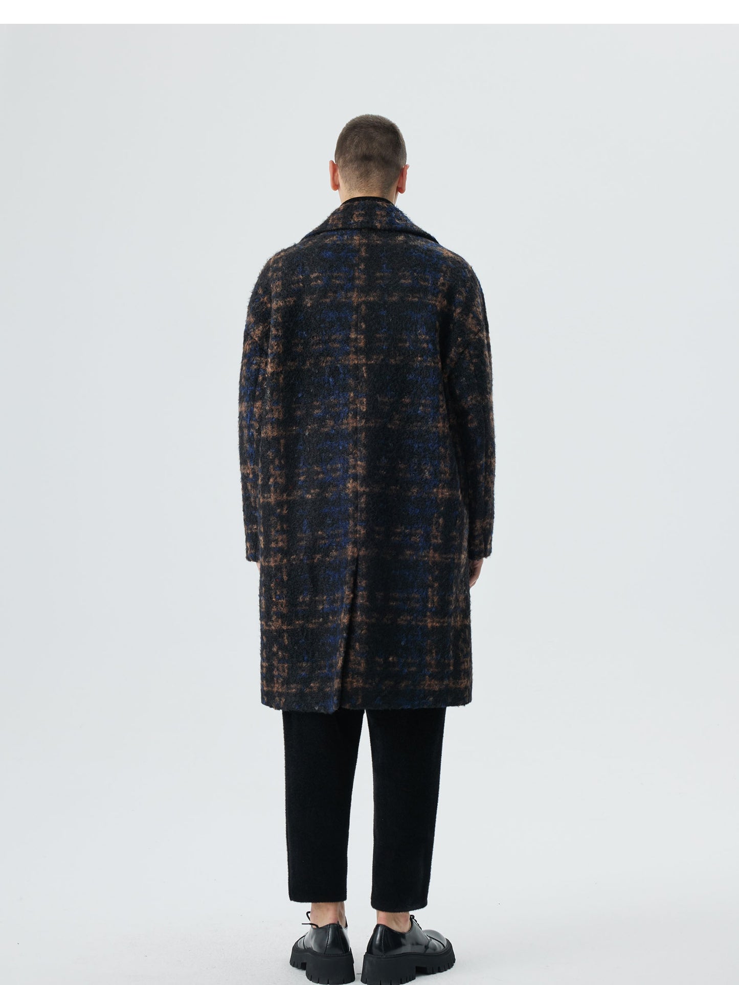 Double-Breasted Overcoat with Bold Plaid Pattern