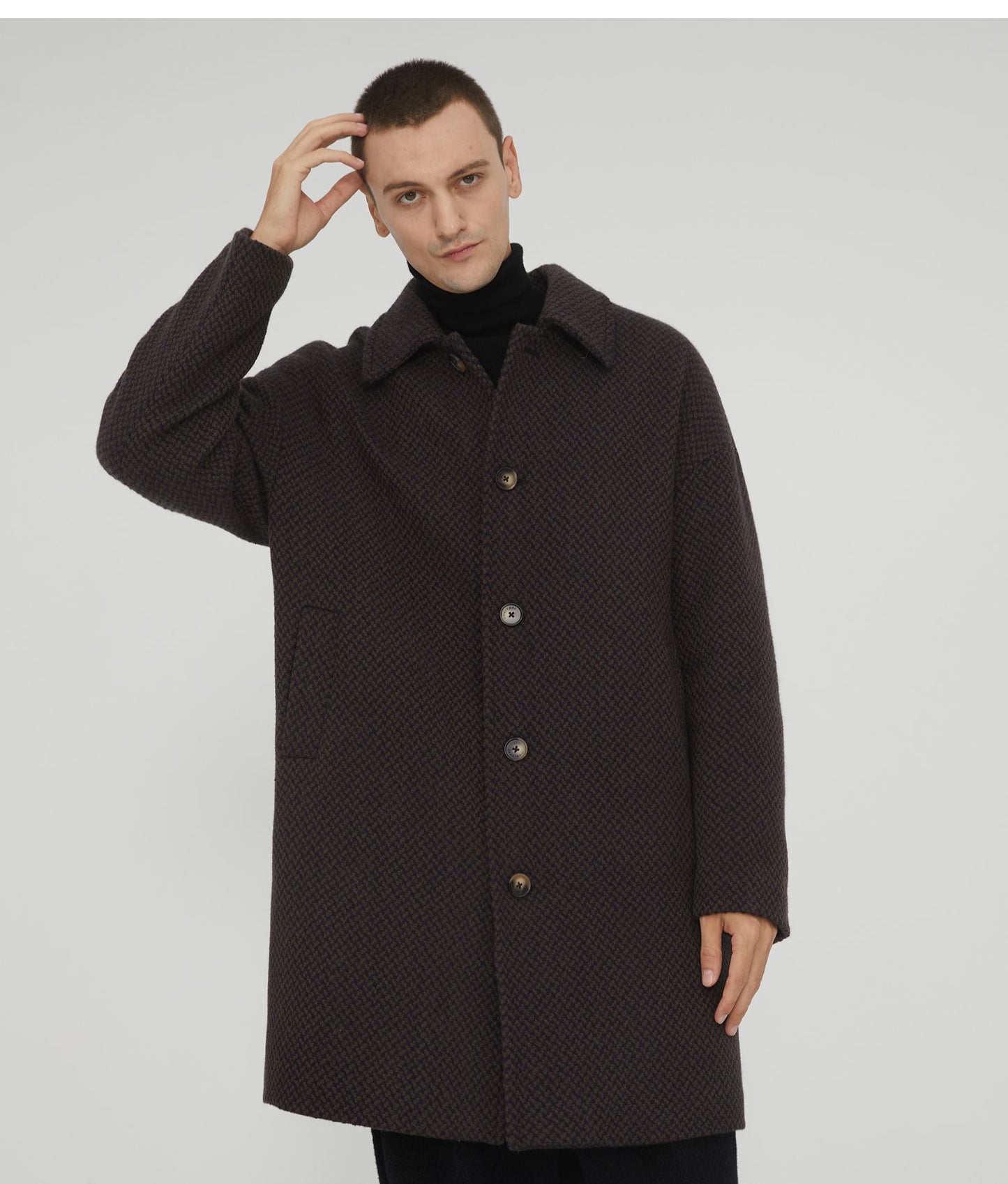 Notched Collar Coarse Floral Wool Coat