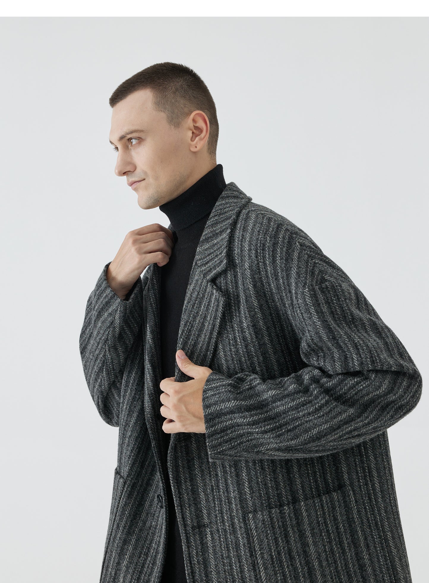 Striped Wool Blend Coat