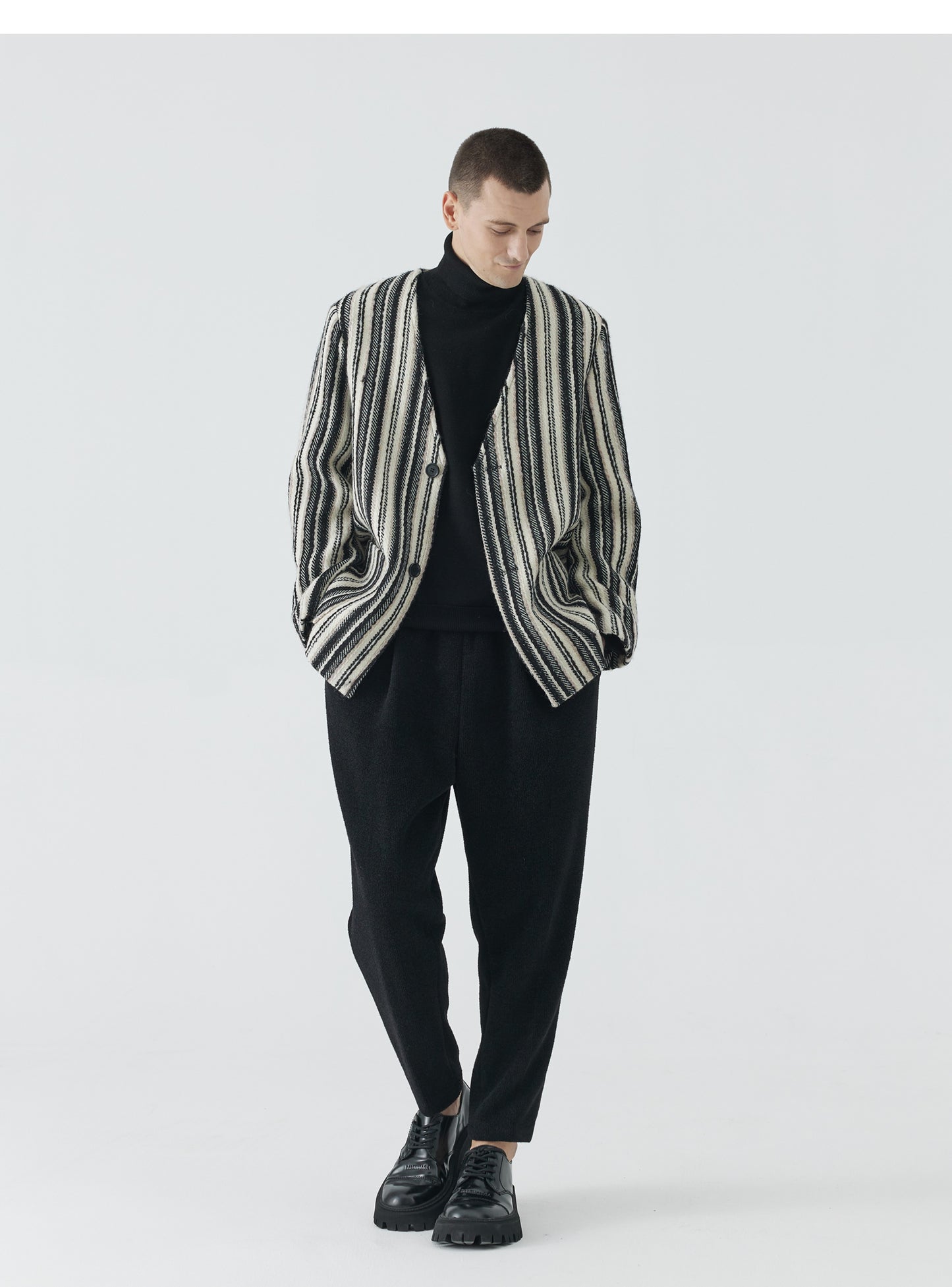 V-Neck Embroidered Striped Blazer