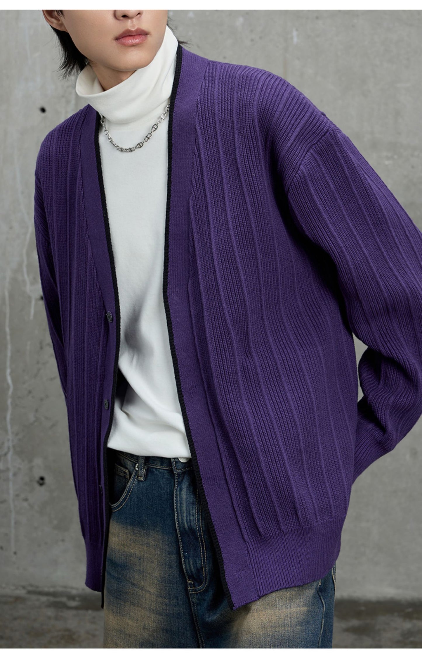 Knitted Jacquard Contrast Cardigan