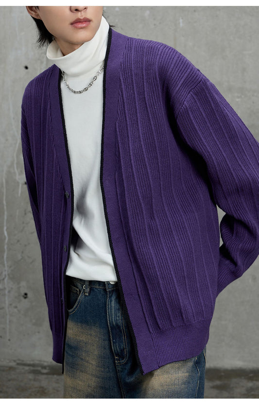 Knitted Jacquard Contrast Cardigan