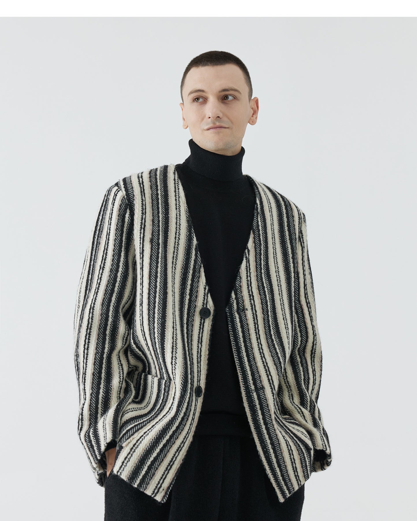 V-Neck Embroidered Striped Blazer