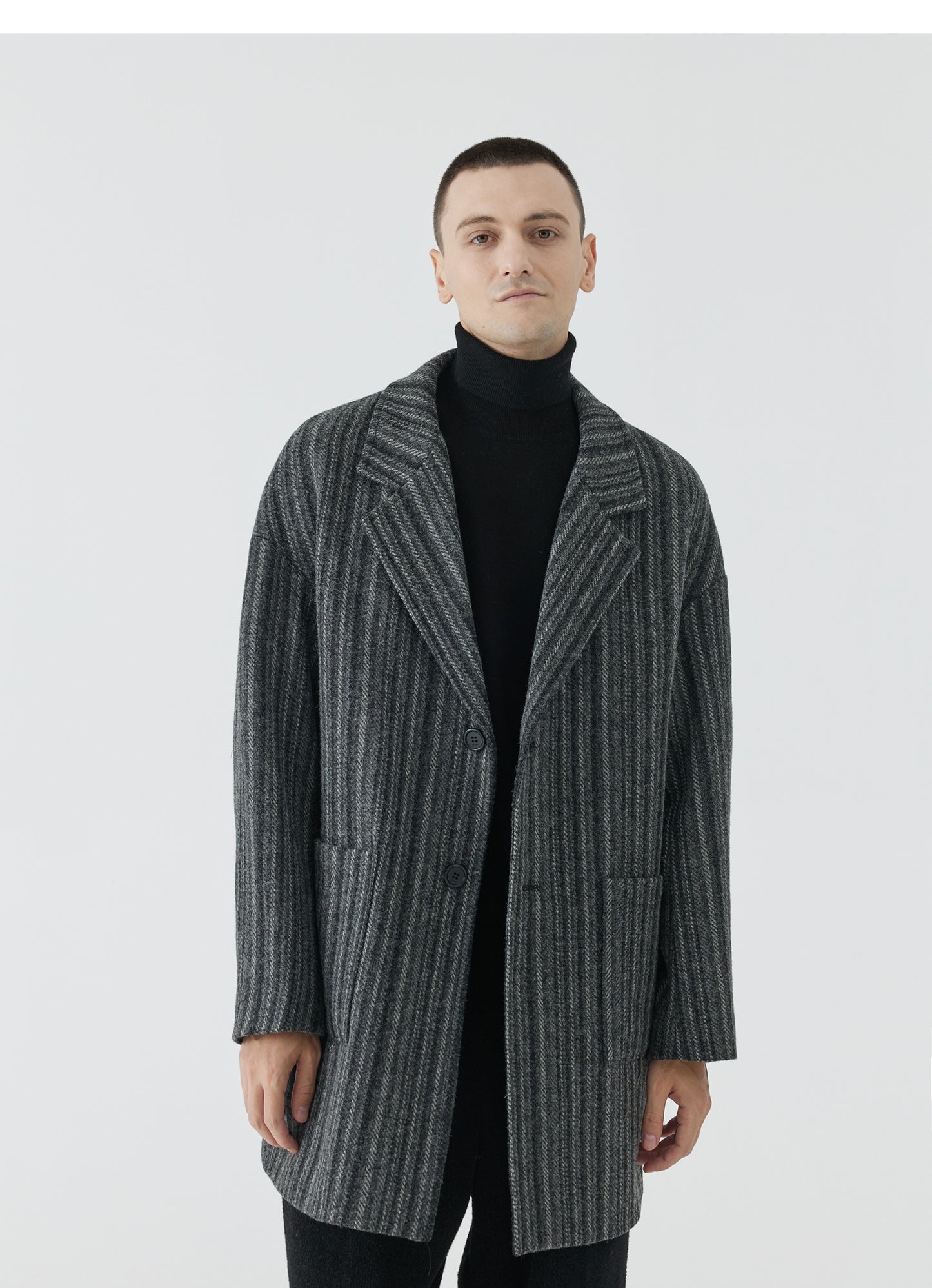 Striped Wool Blend Coat