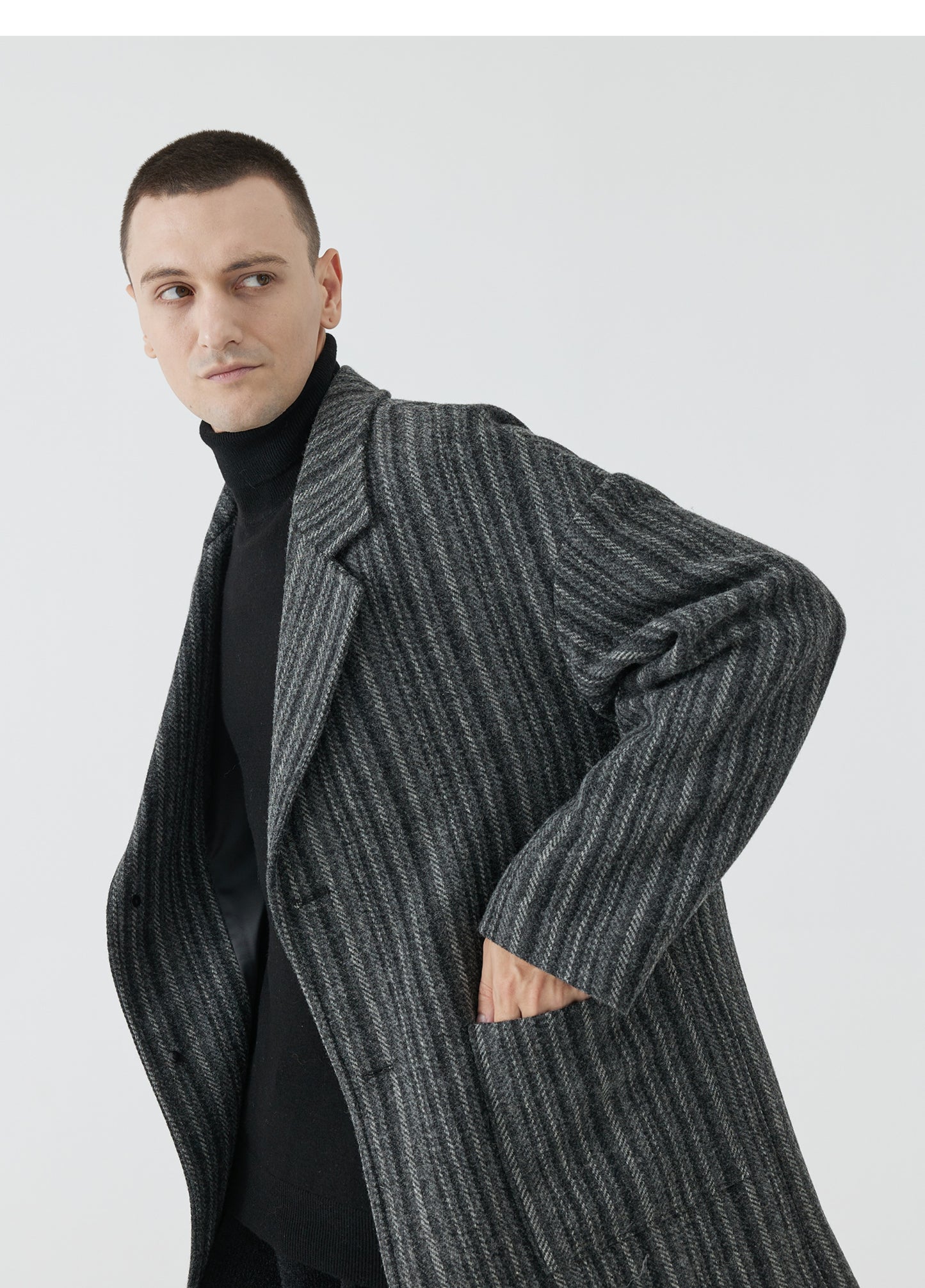 Striped Wool Blend Coat