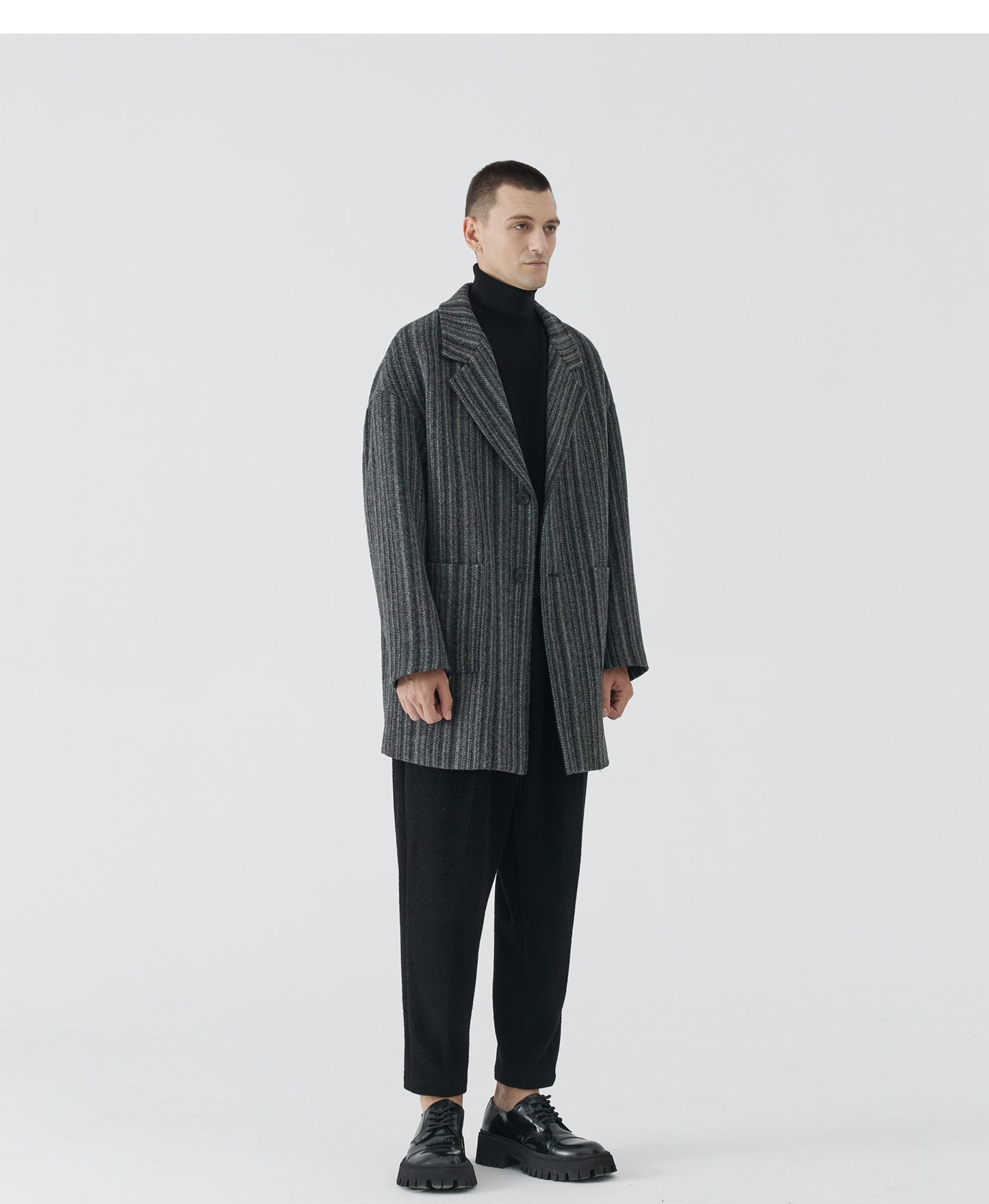 Striped Wool Blend Coat
