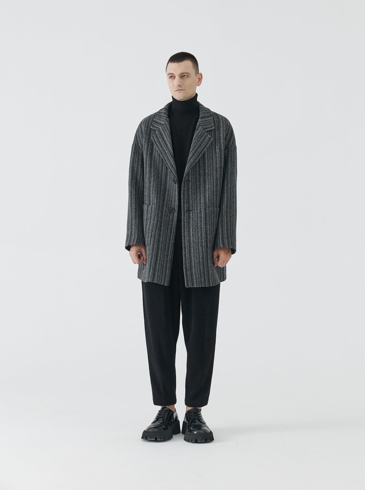 Striped Wool Blend Coat