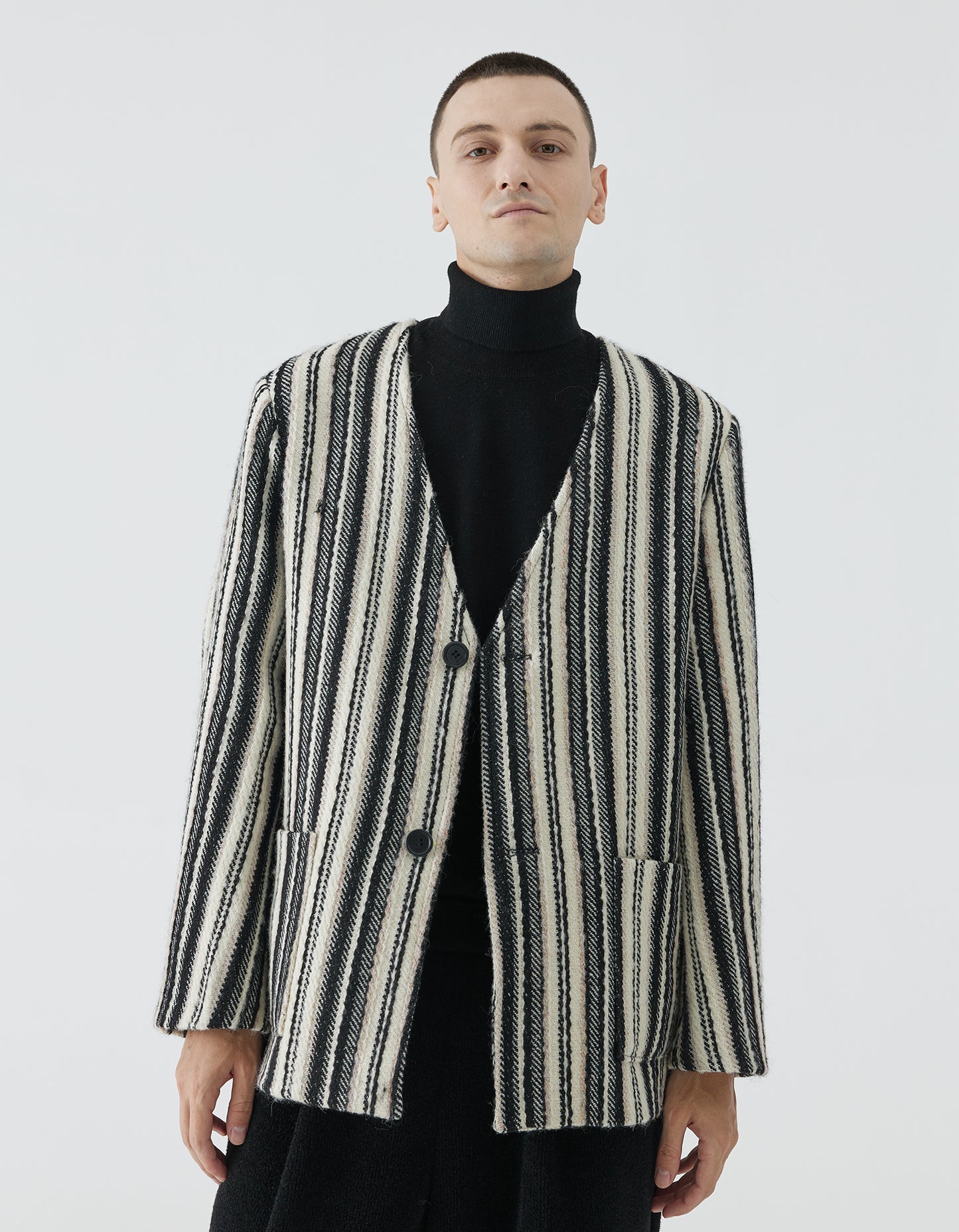 V-Neck Embroidered Striped Blazer