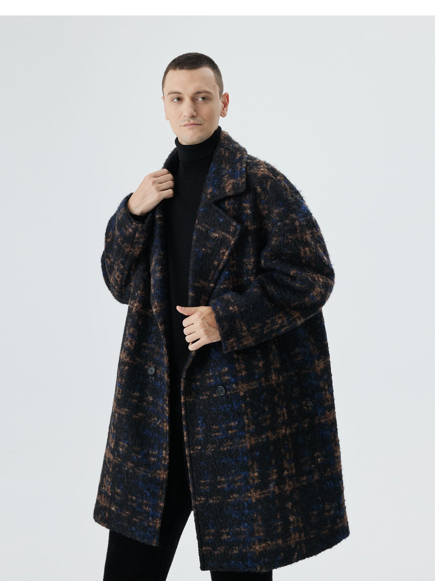 Double-Breasted Overcoat with Bold Plaid Pattern