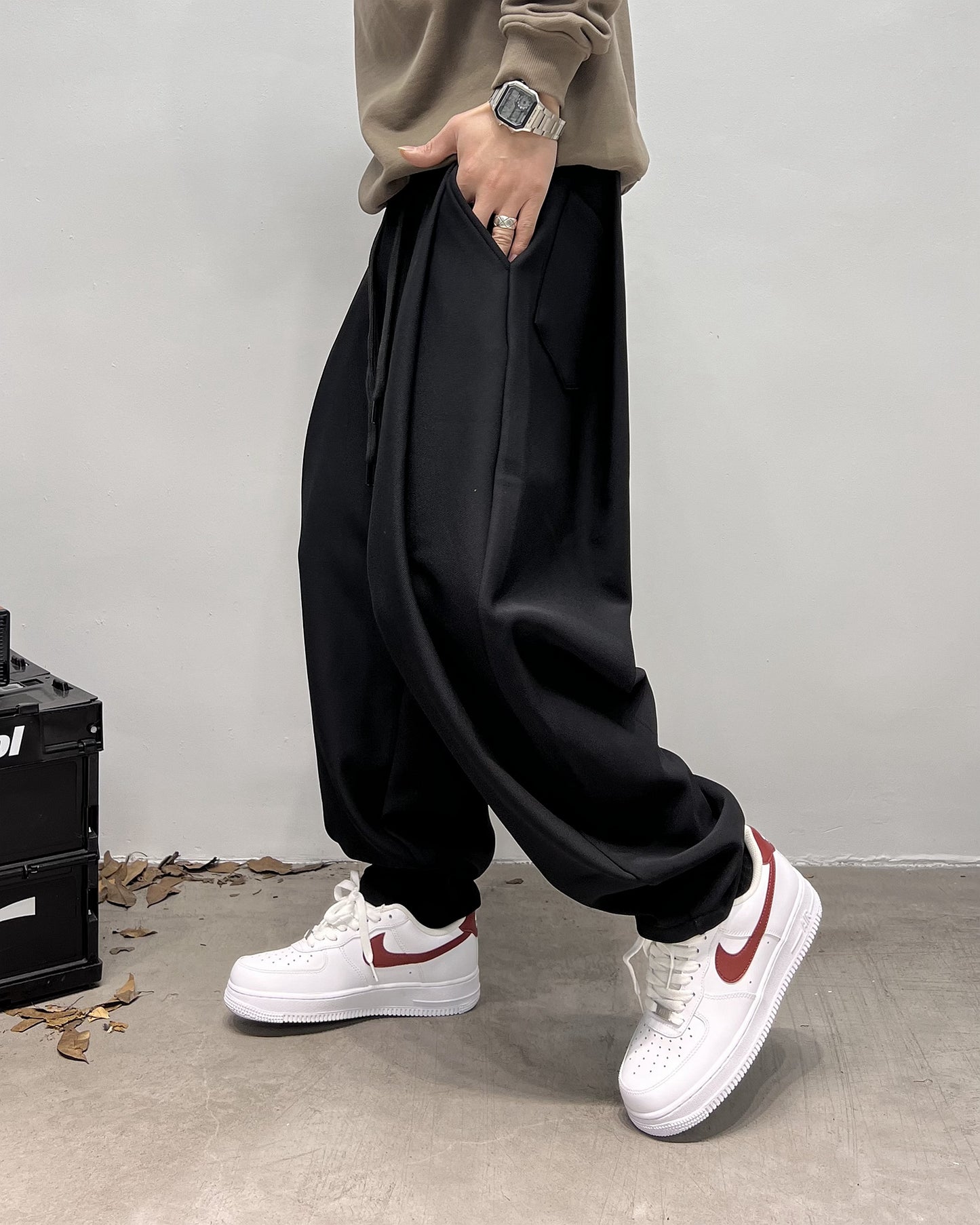 Japanese-style Casual Black Wide-leg Pants