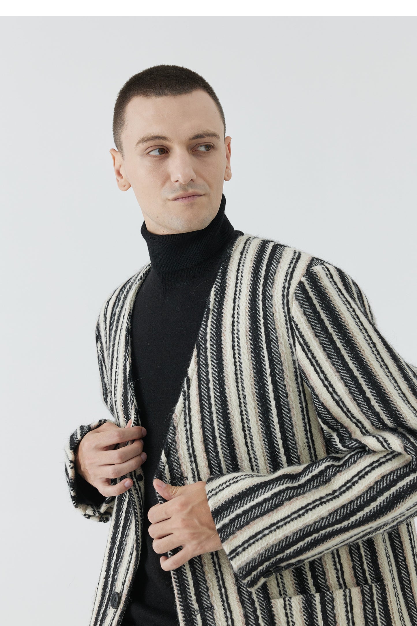 V-Neck Embroidered Striped Blazer