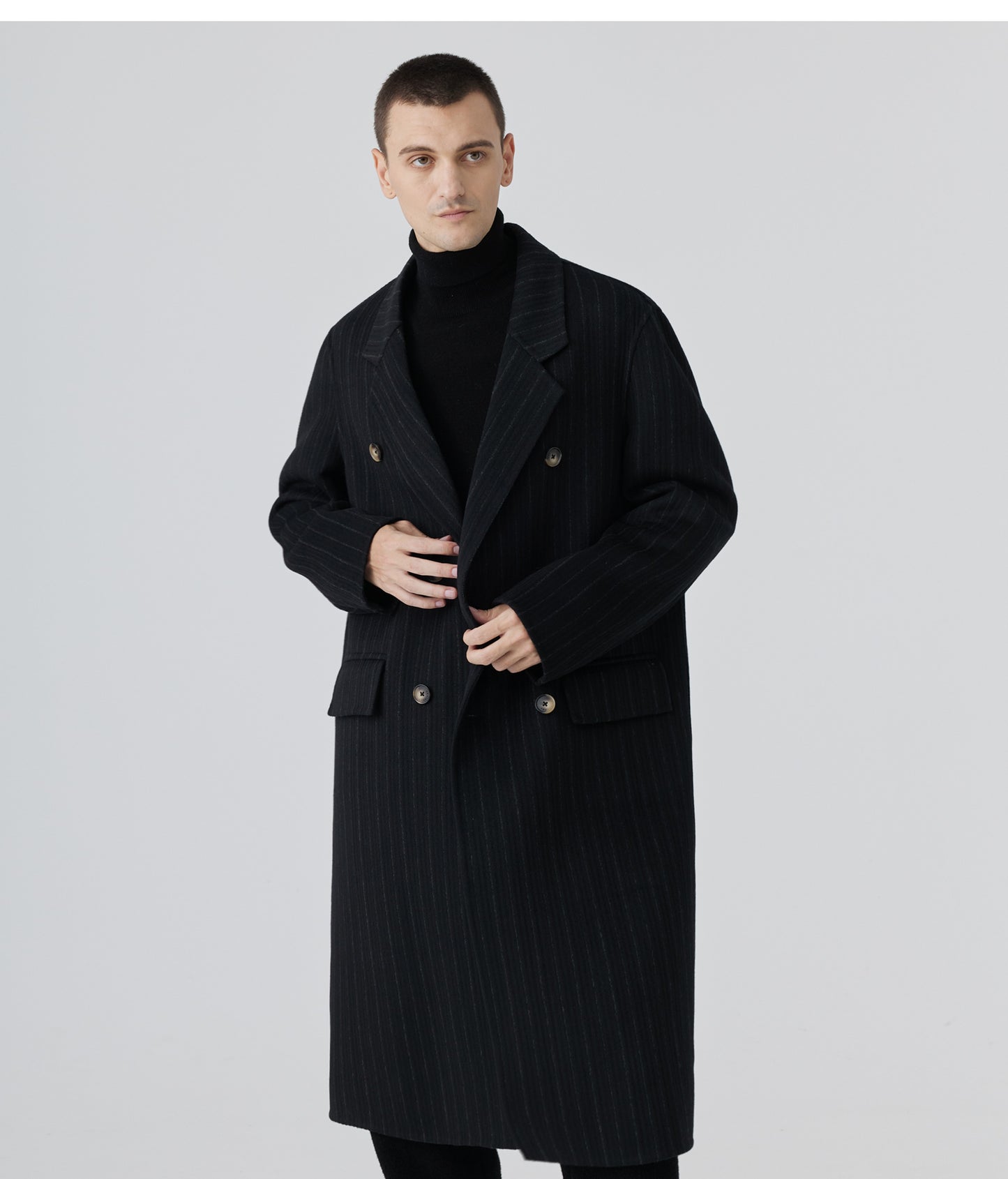 Double-Faced Cashmere Striped Overcoat