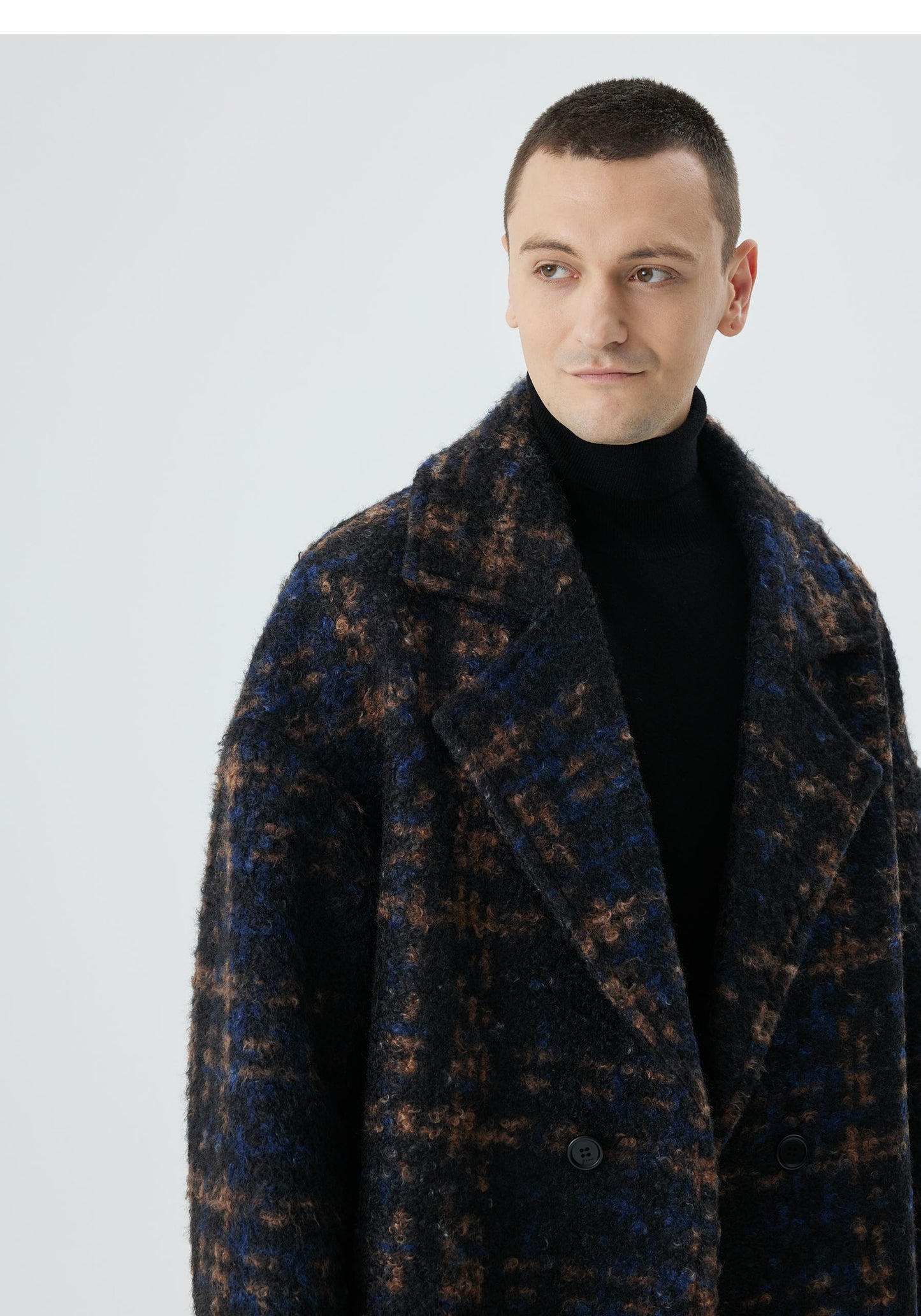 Double-Breasted Overcoat with Bold Plaid Pattern