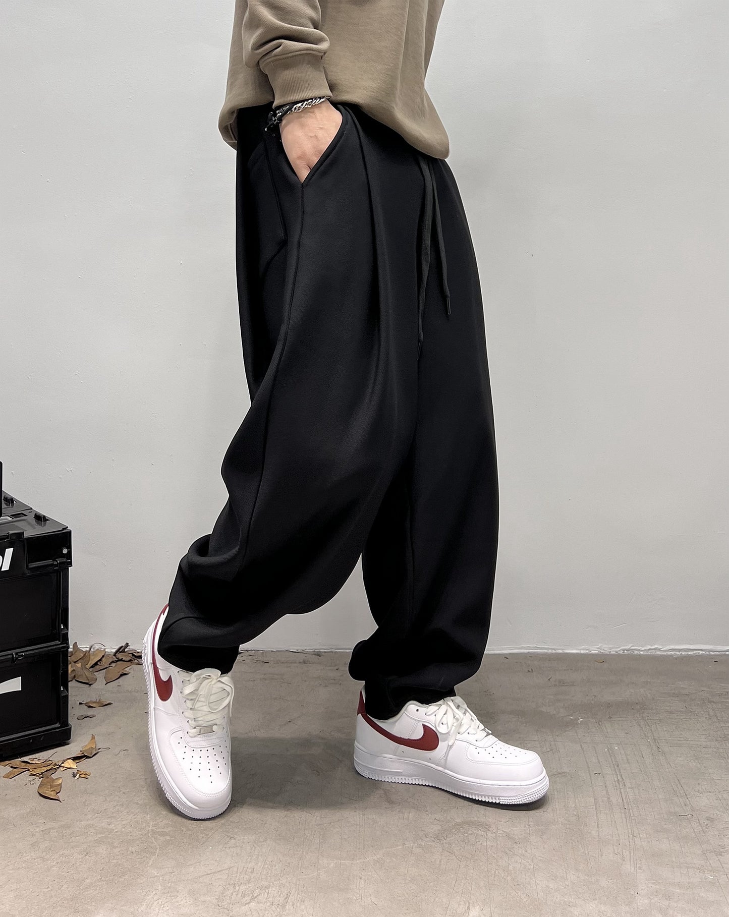 Japanese-style Casual Black Wide-leg Pants
