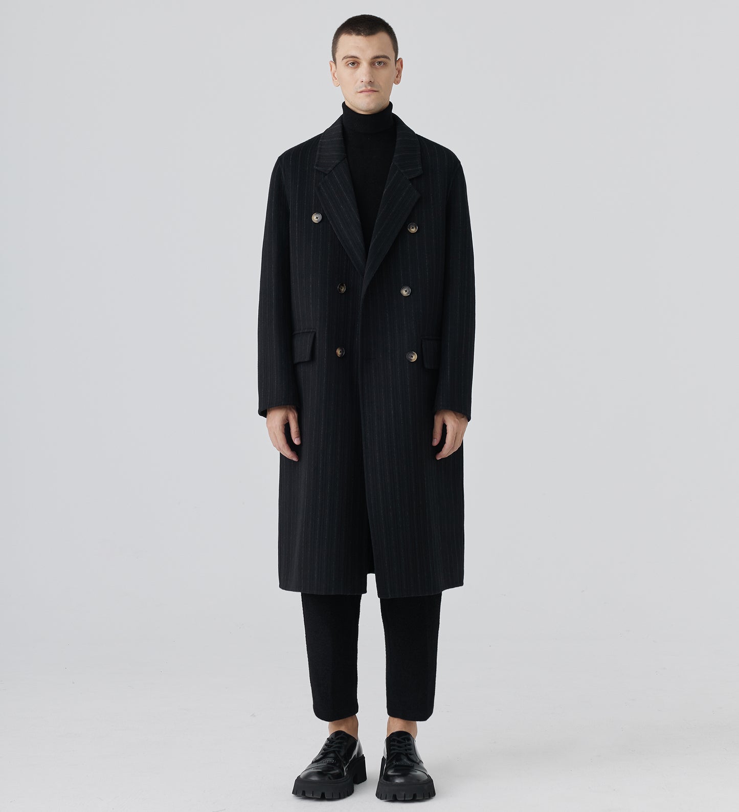 Double-Faced Cashmere Striped Overcoat