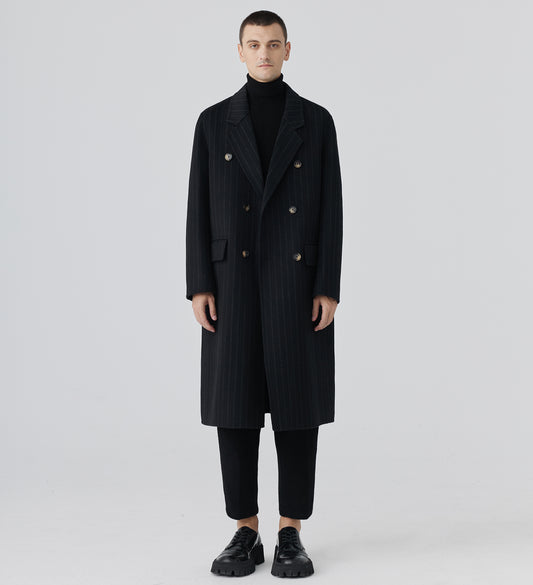 Double-Faced Cashmere Striped Overcoat