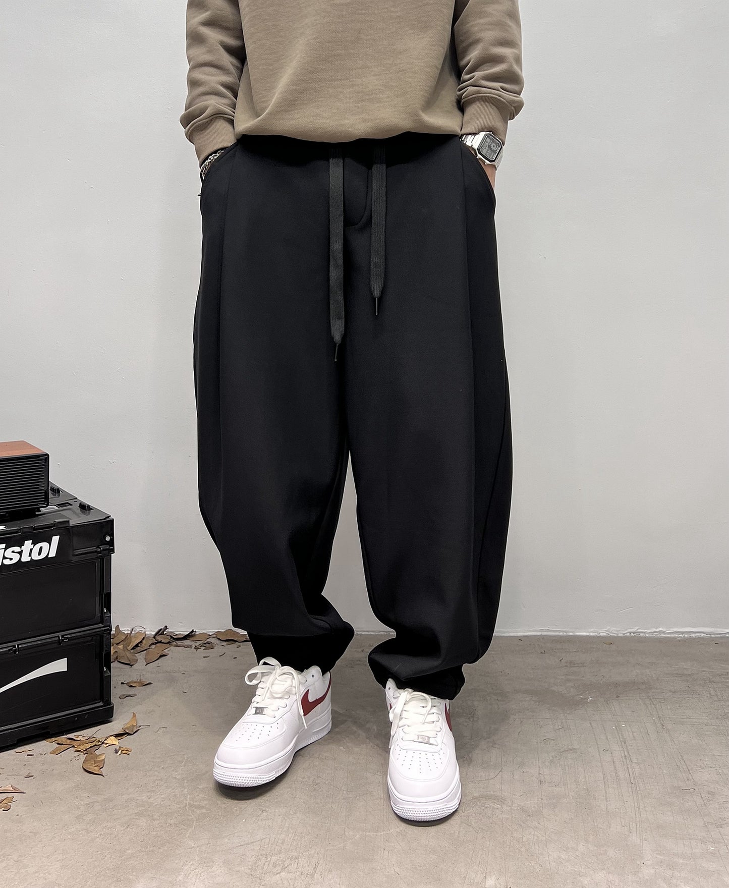 Japanese-style Casual Black Wide-leg Pants