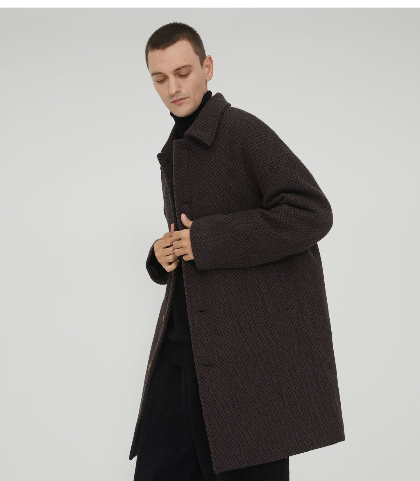 Notched Collar Coarse Floral Wool Coat