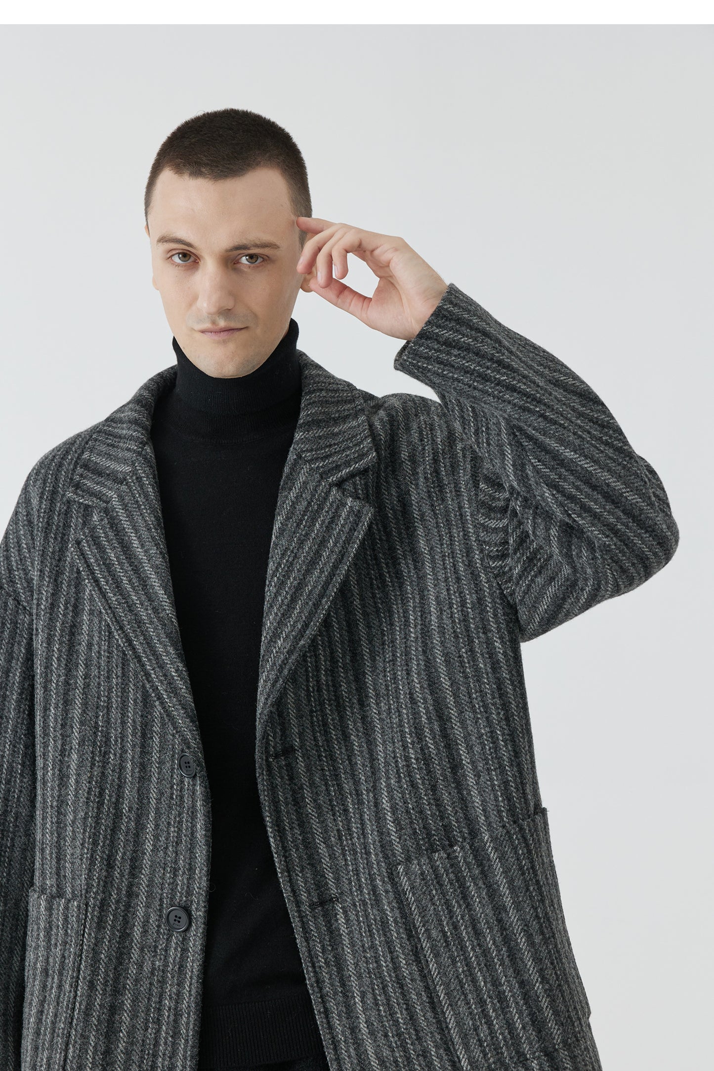 Striped Wool Blend Coat