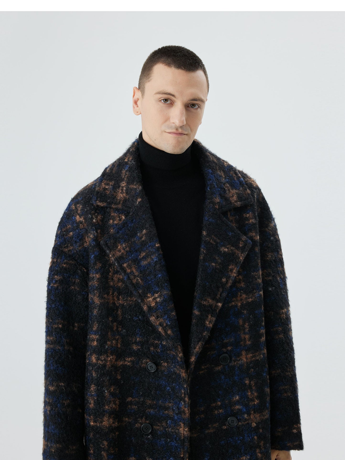 Double-Breasted Overcoat with Bold Plaid Pattern
