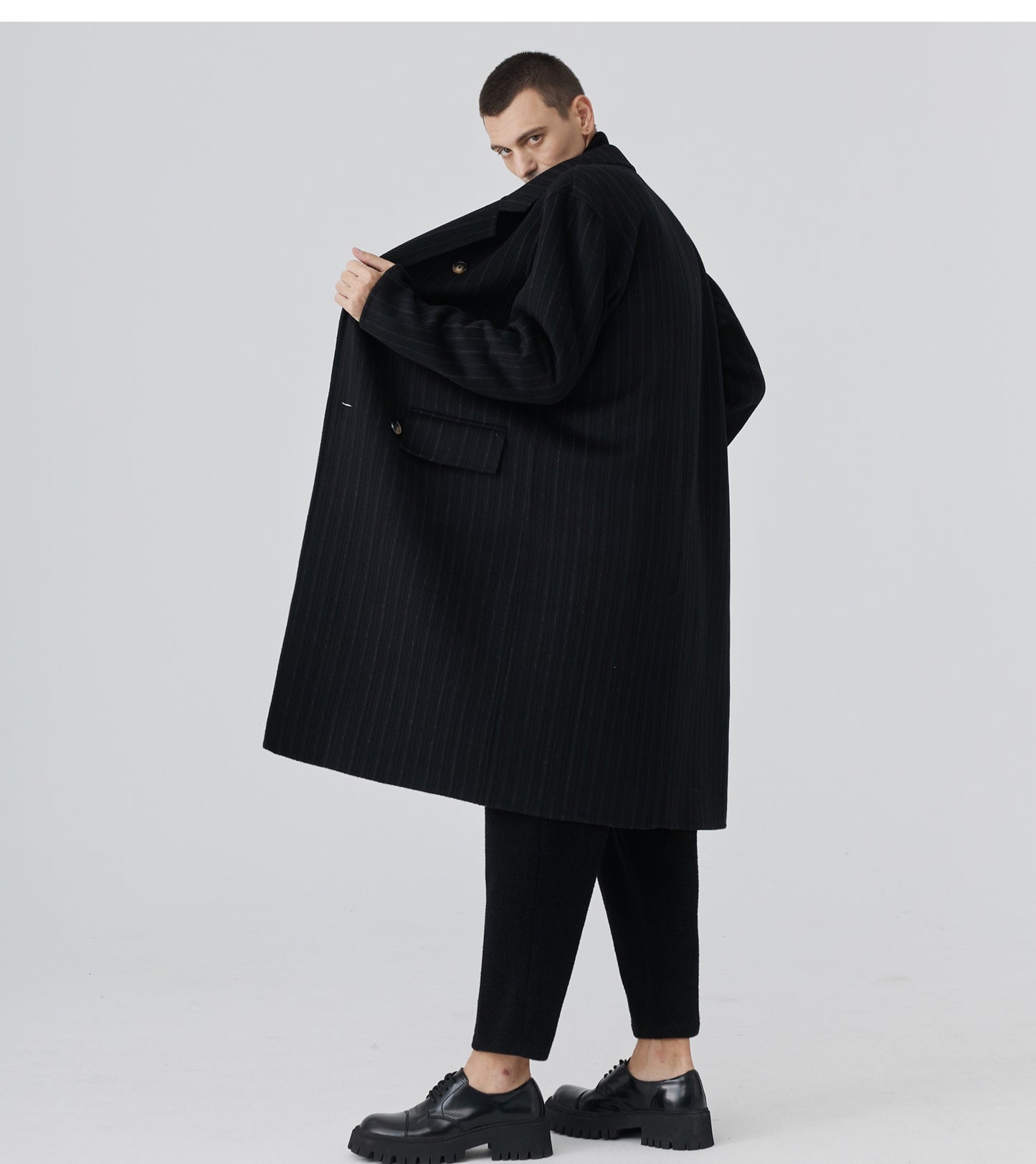 Double-Faced Cashmere Striped Overcoat