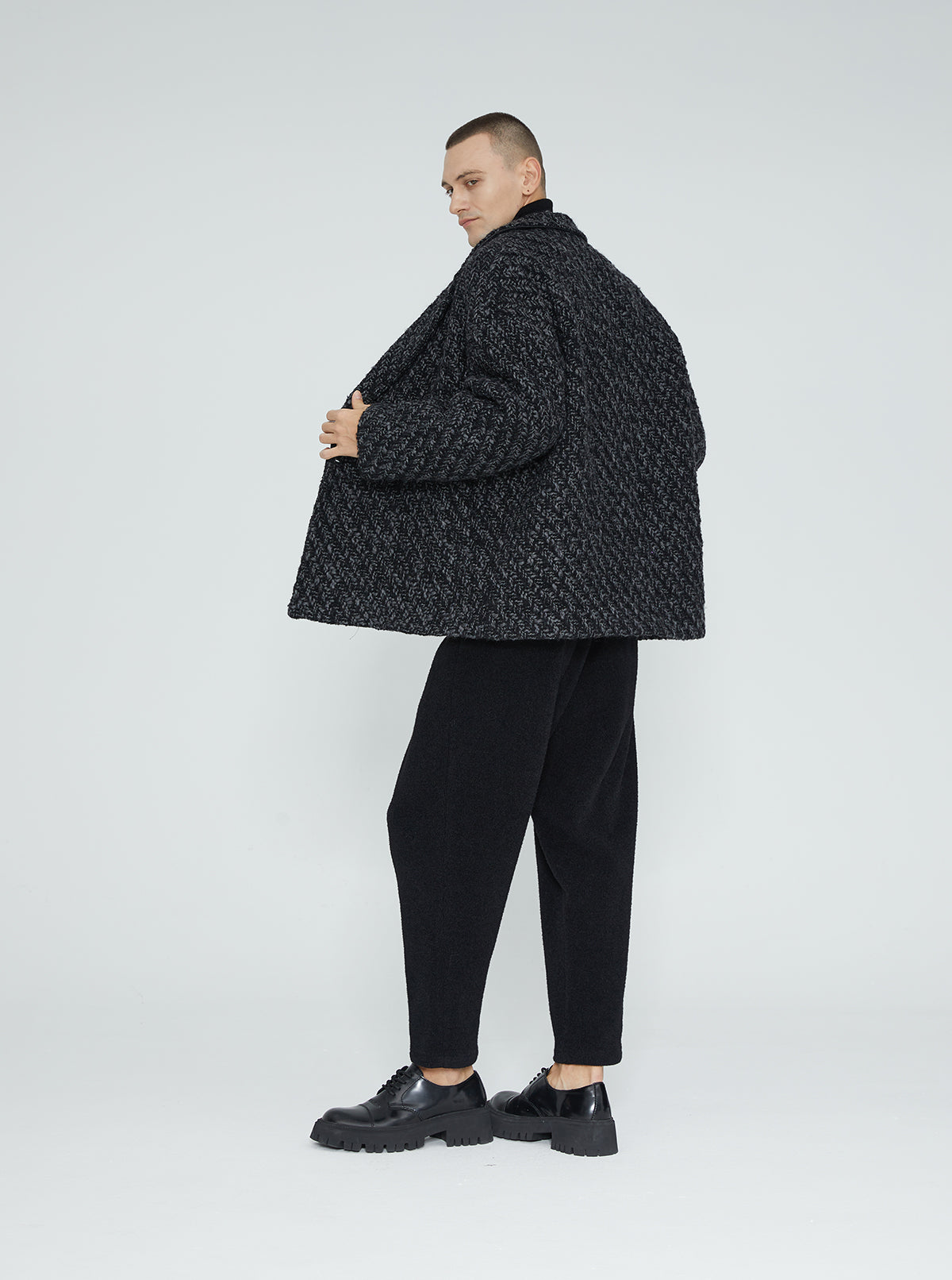 Japanese Designer Retro Herringbone Pattern Blazer