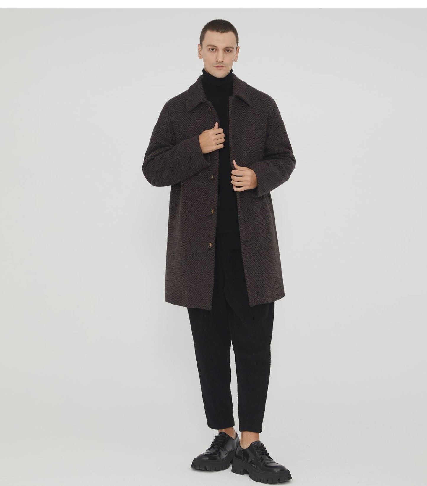 Notched Collar Coarse Floral Wool Coat