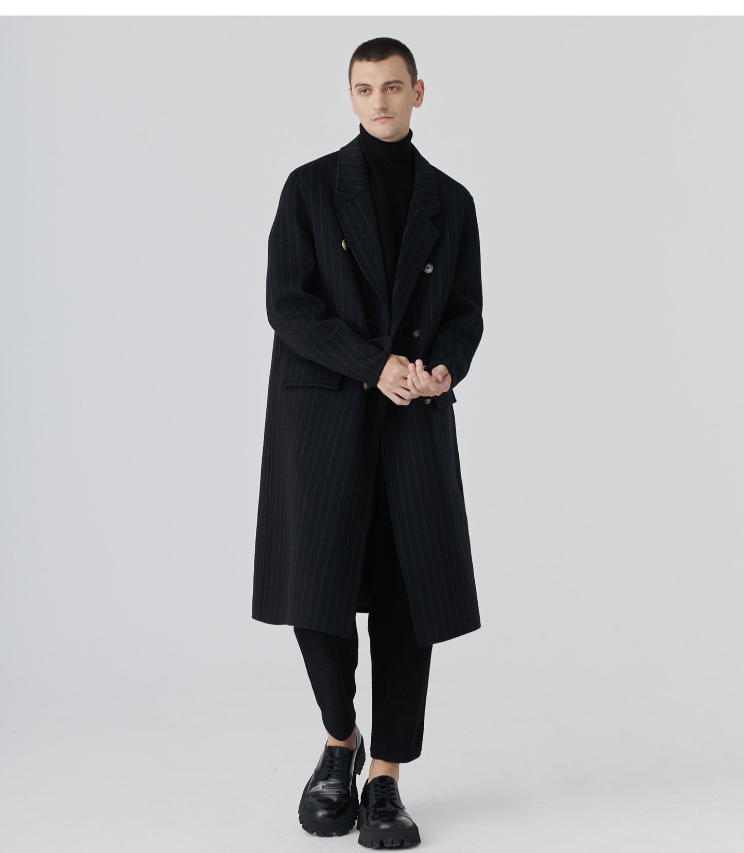 Double-Faced Cashmere Striped Overcoat