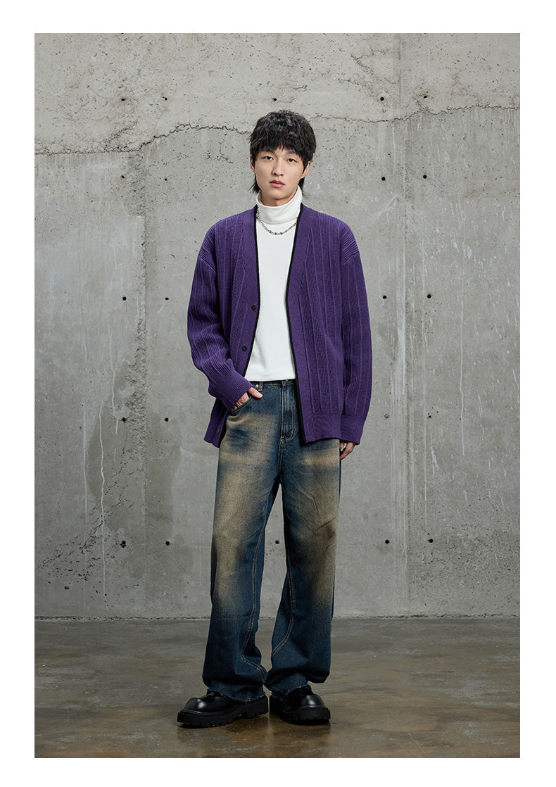 Knitted Jacquard Contrast Cardigan