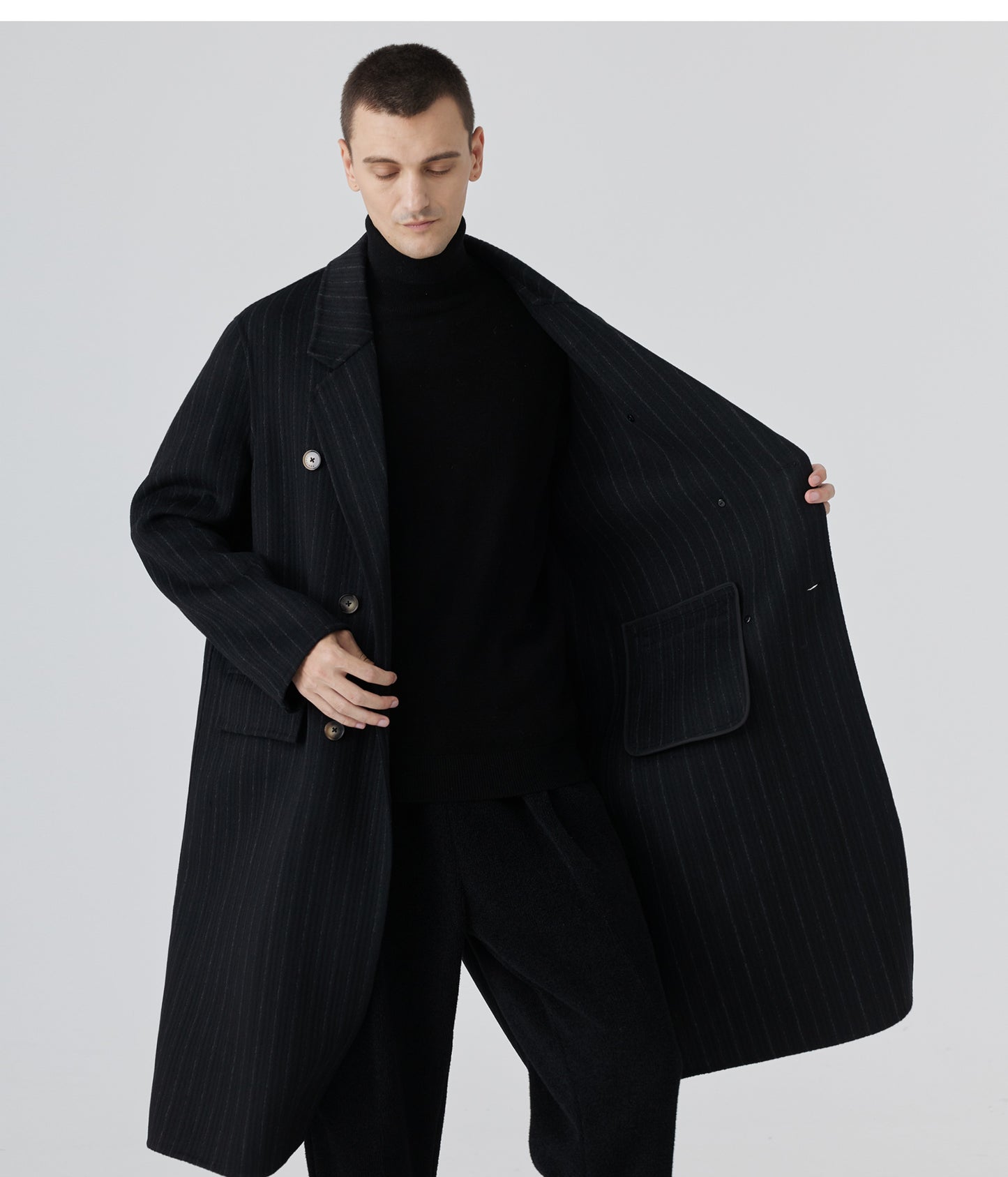 Double-Faced Cashmere Striped Overcoat