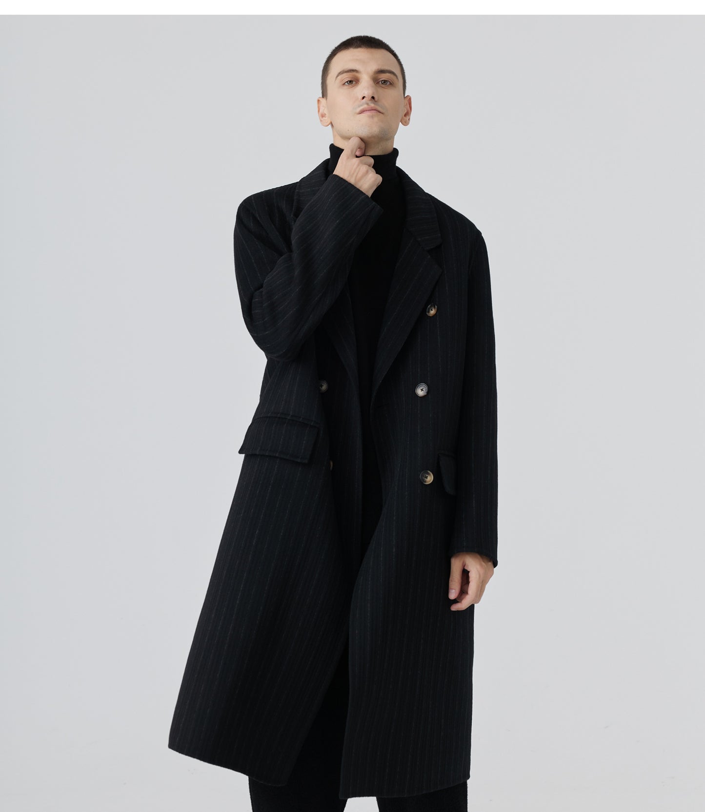 Double-Faced Cashmere Striped Overcoat