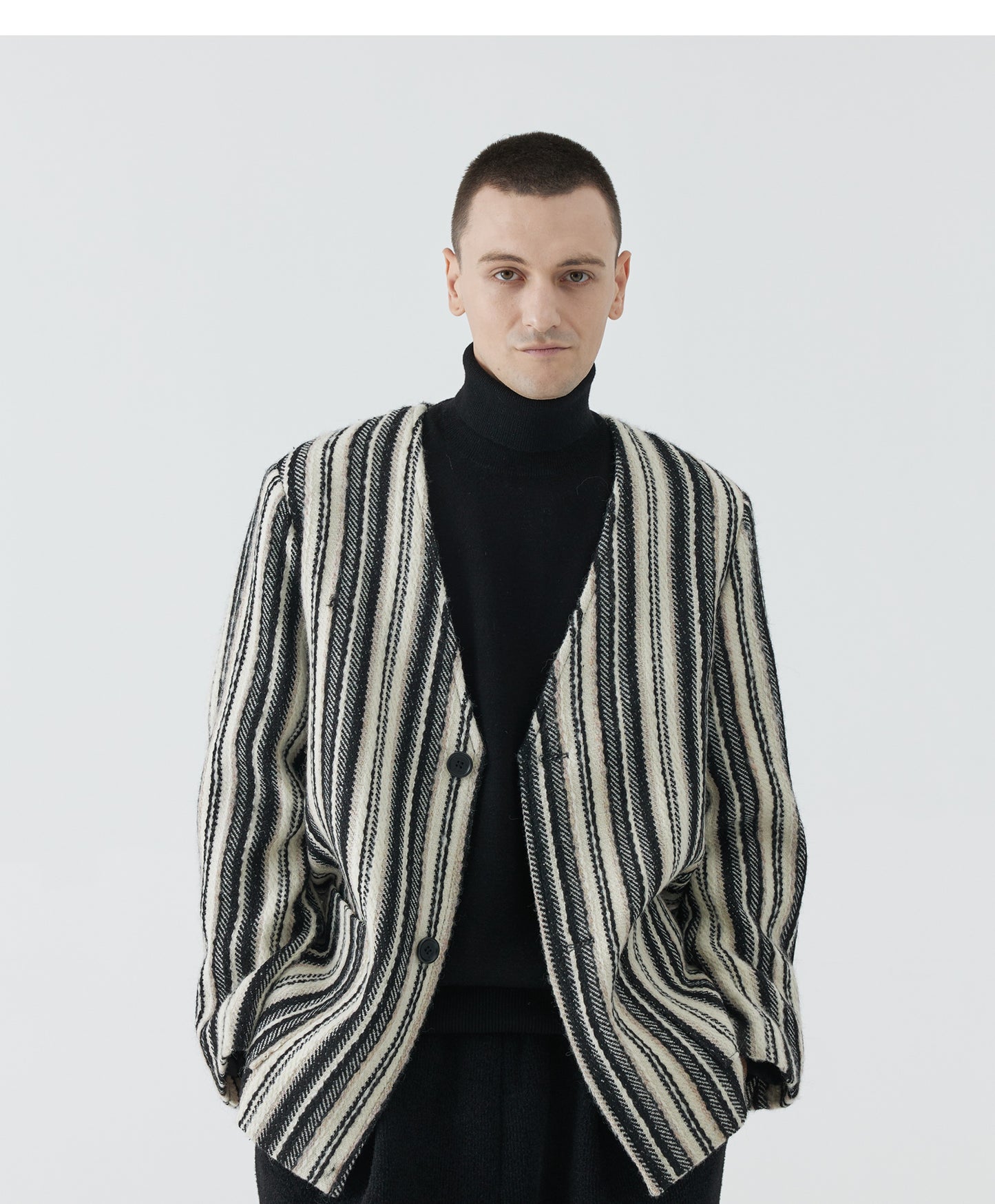 V-Neck Embroidered Striped Blazer