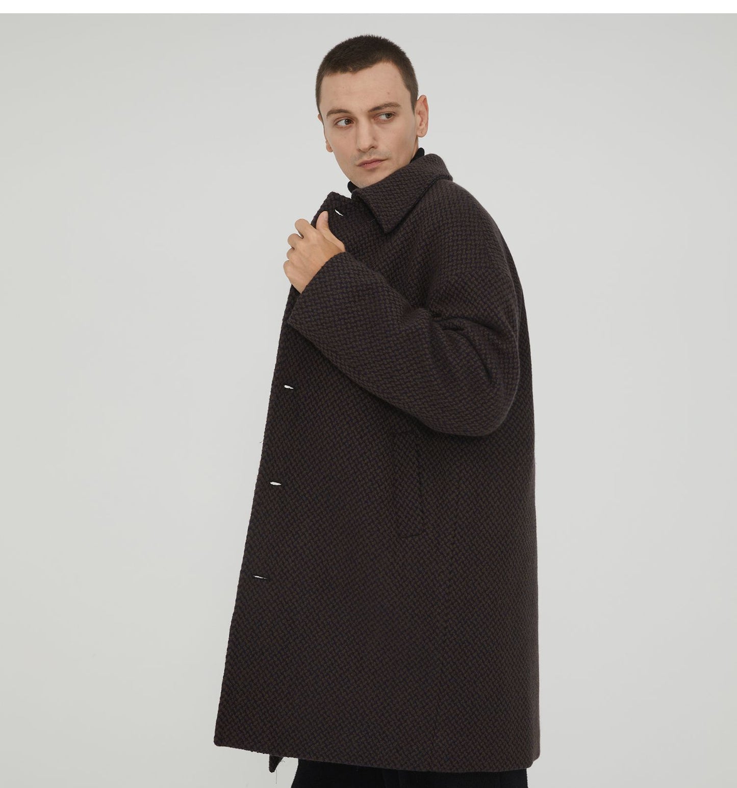 Notched Collar Coarse Floral Wool Coat