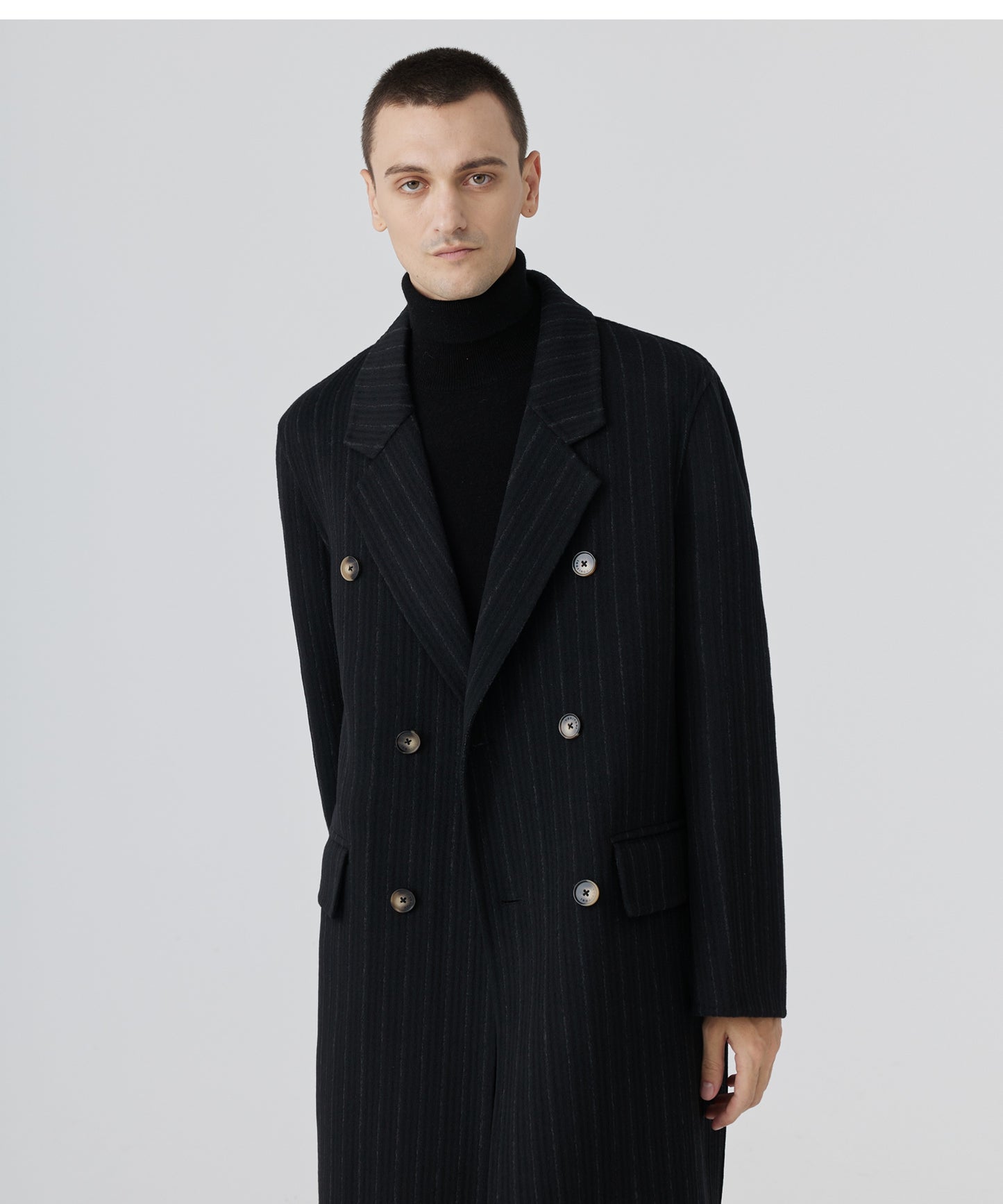 Double-Faced Cashmere Striped Overcoat
