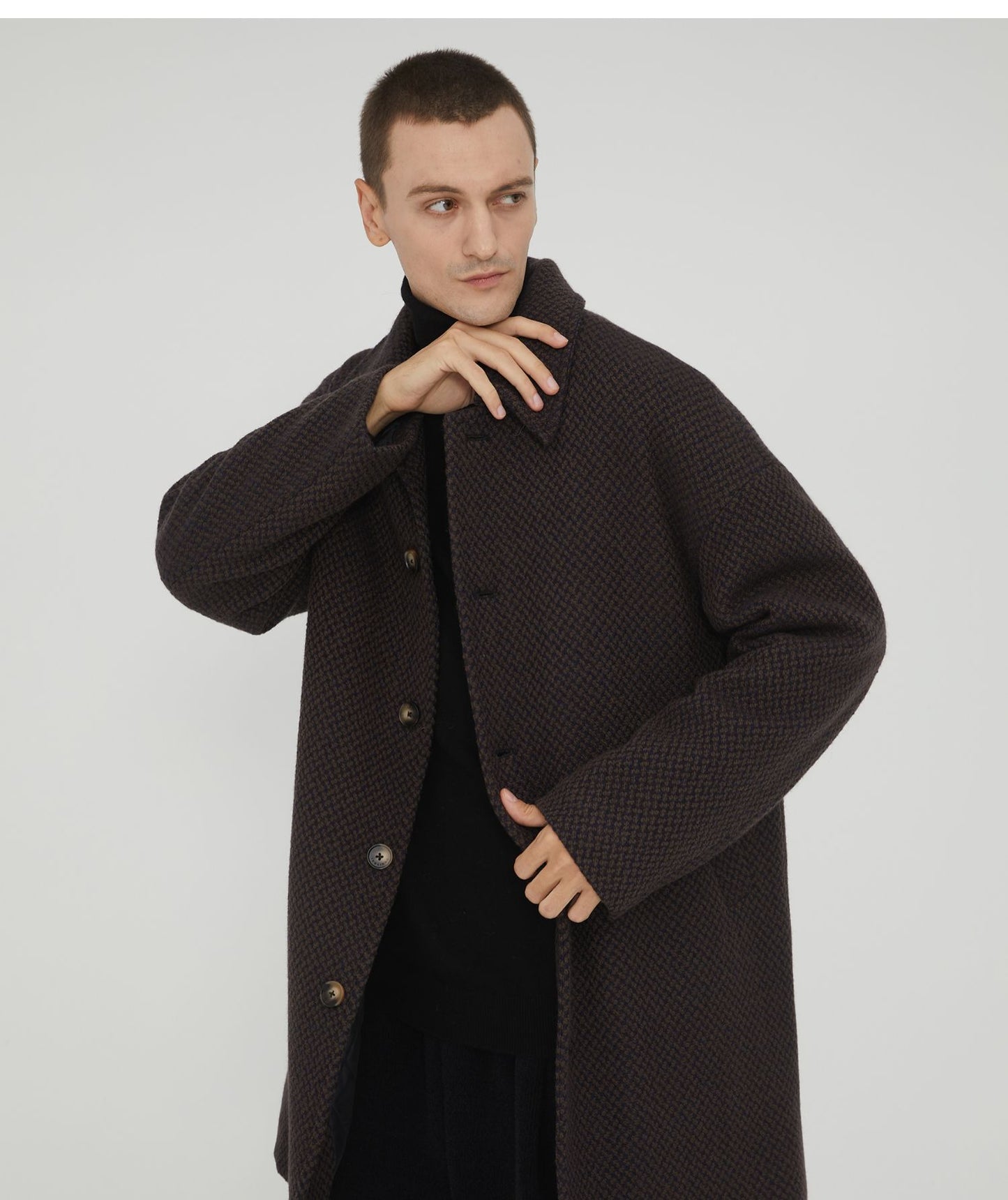 Notched Collar Coarse Floral Wool Coat