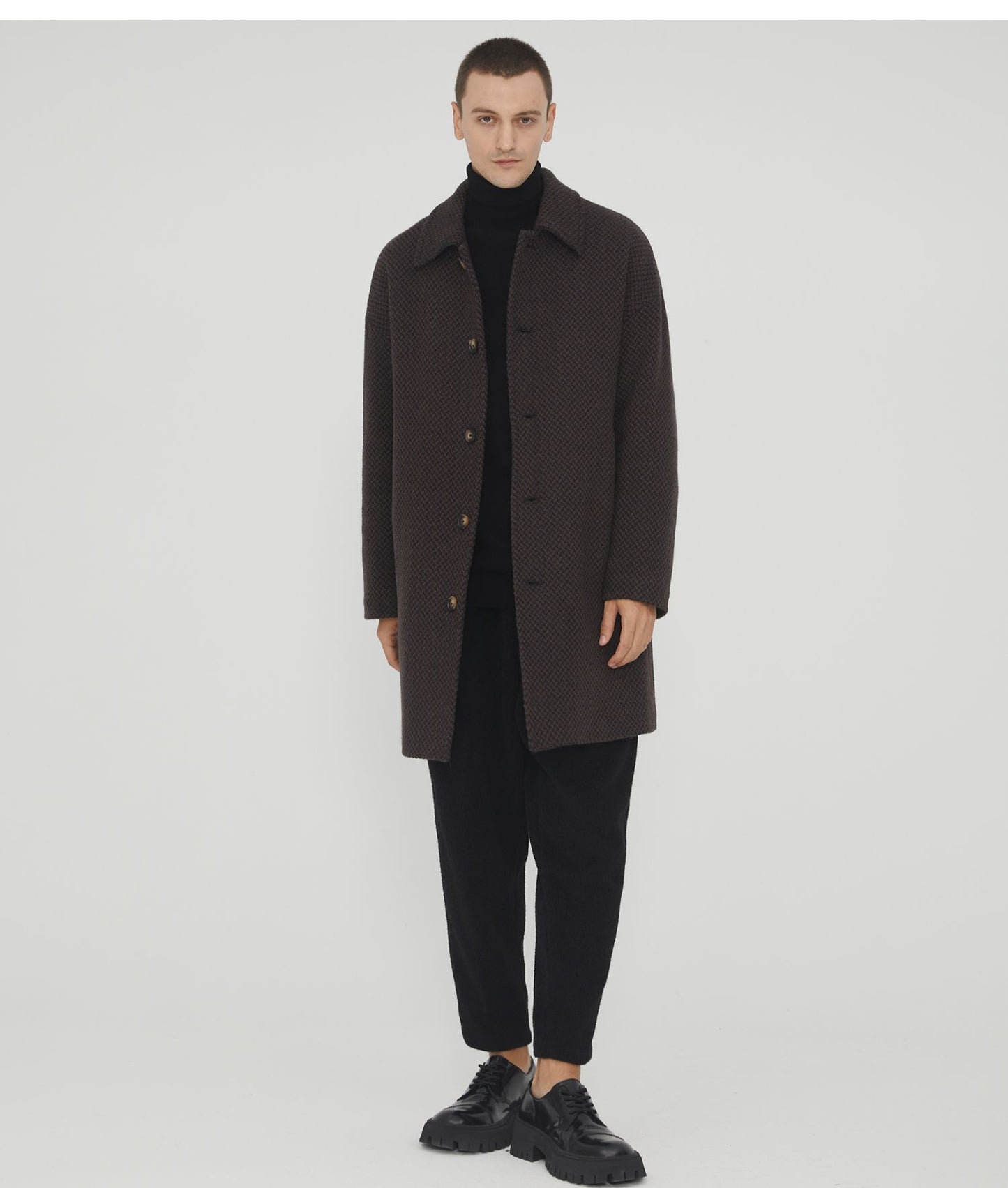 Notched Collar Coarse Floral Wool Coat