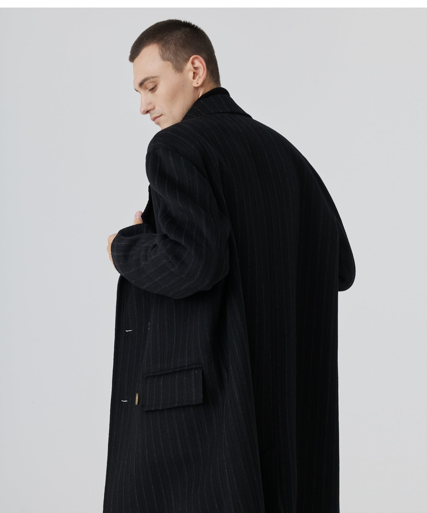 Double-Faced Cashmere Striped Overcoat