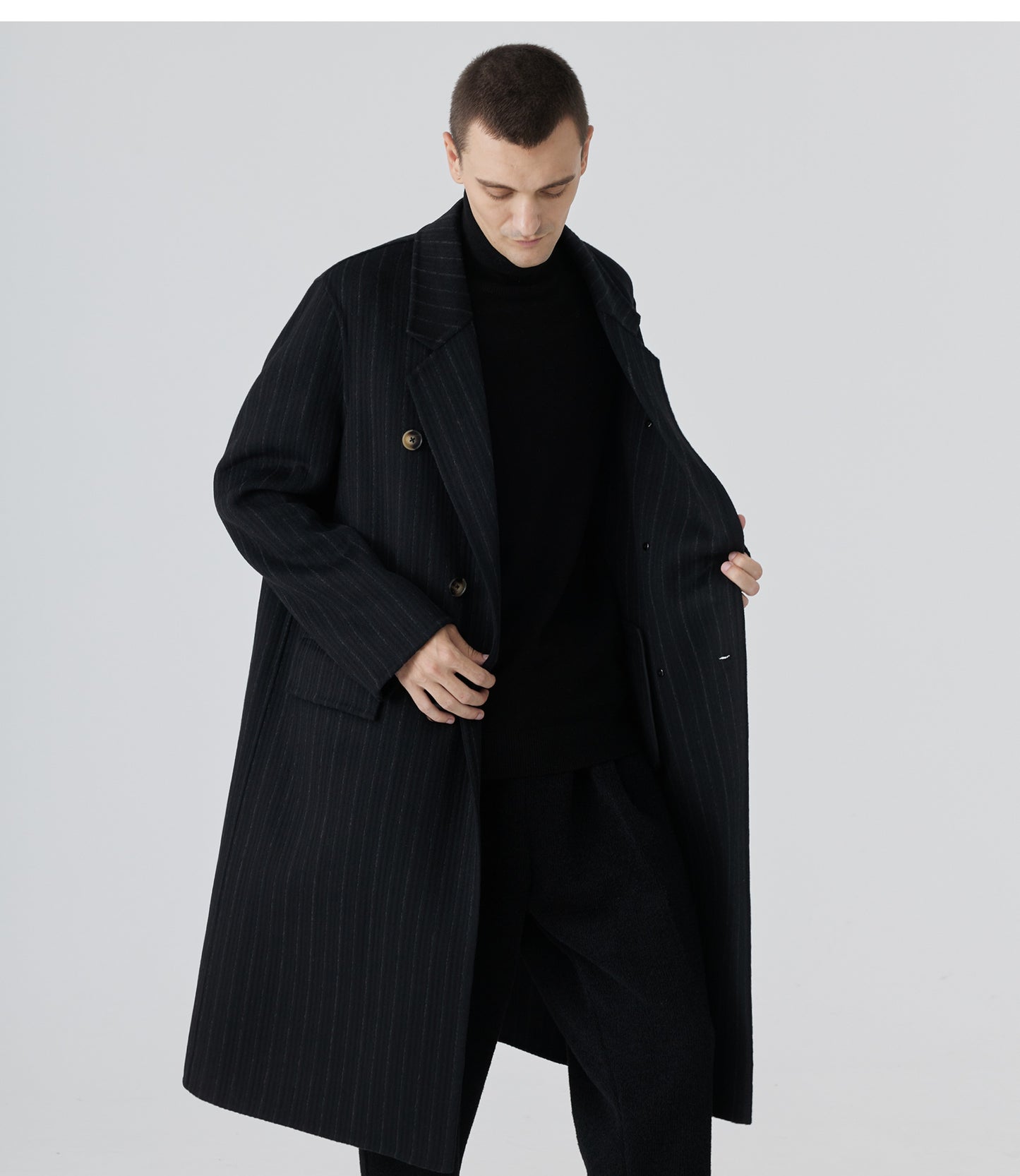 Double-Faced Cashmere Striped Overcoat