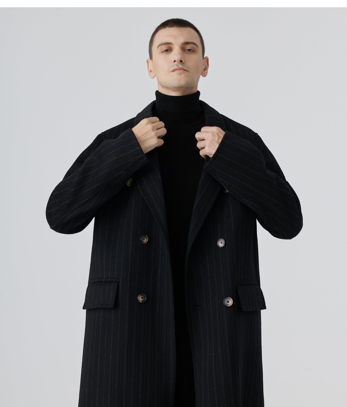 Double-Faced Cashmere Striped Overcoat