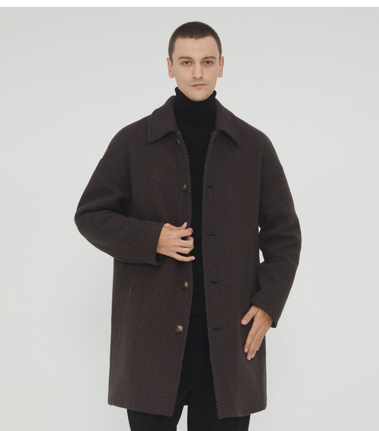 Notched Collar Coarse Floral Wool Coat