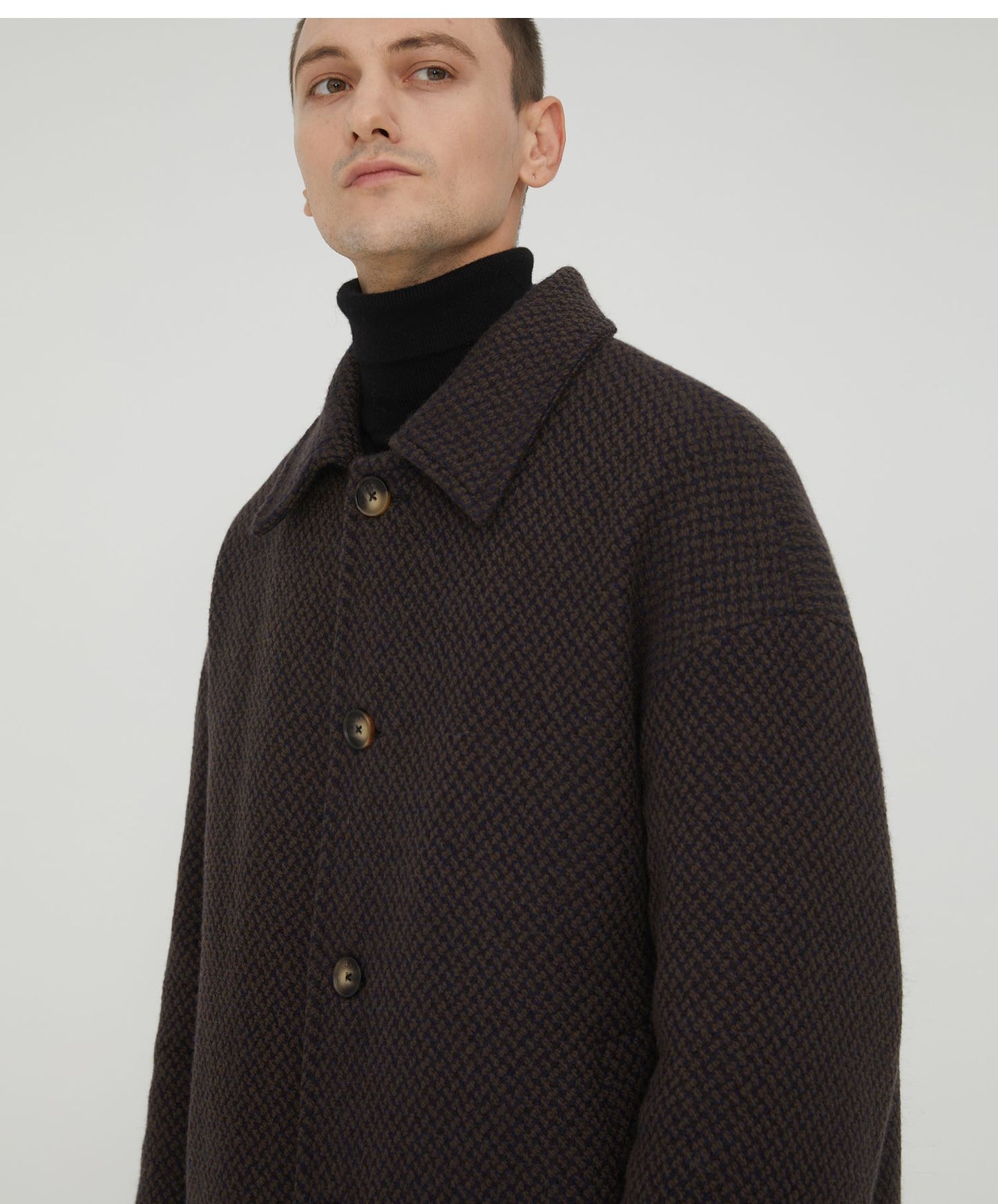 Notched Collar Coarse Floral Wool Coat