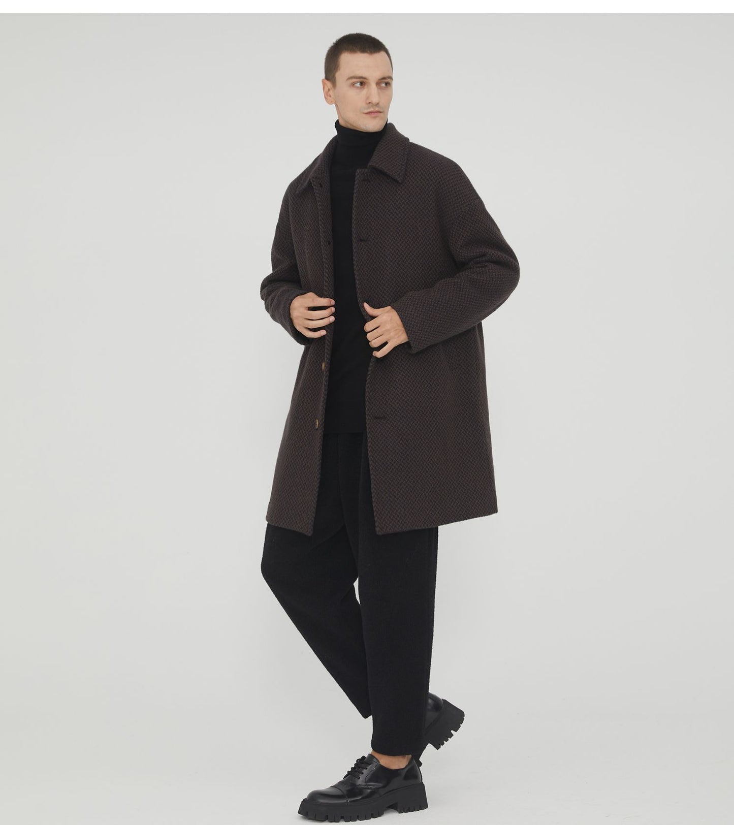 Notched Collar Coarse Floral Wool Coat