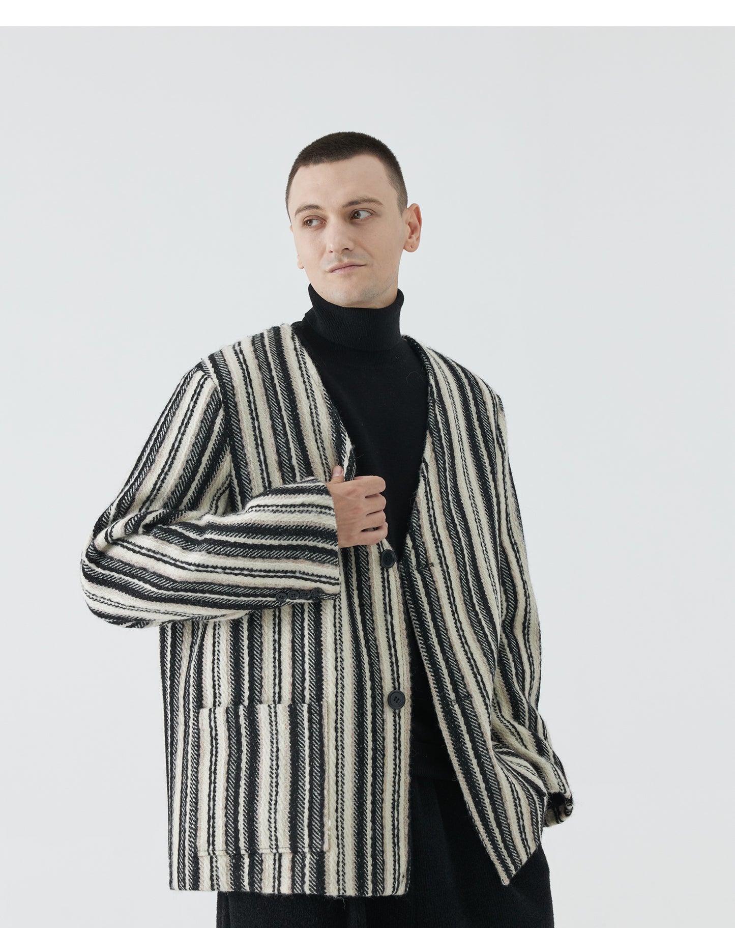 V-Neck Embroidered Striped Blazer