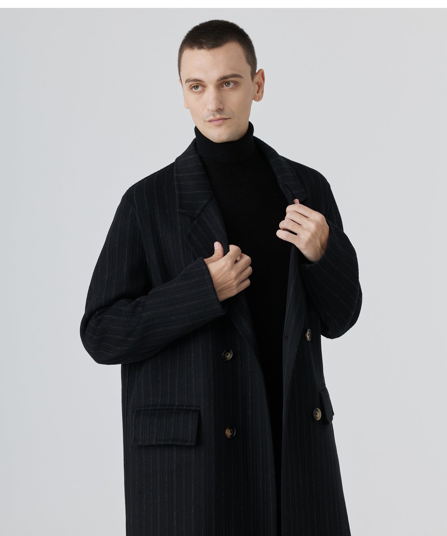 Double-Faced Cashmere Striped Overcoat