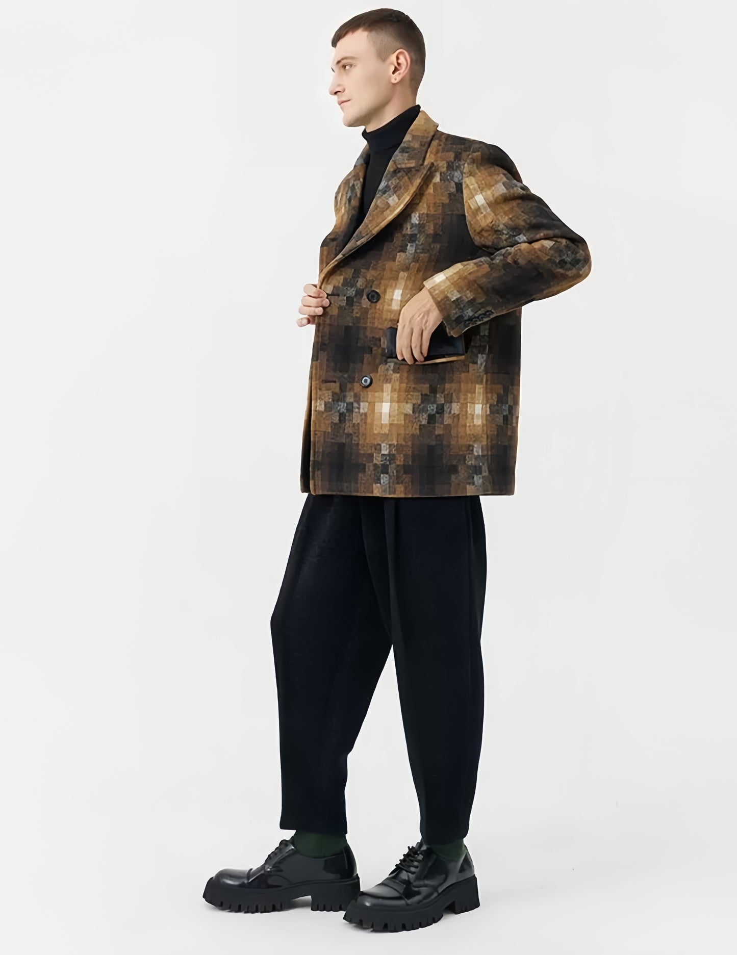 Original Design Retro Plaid Cashmere Blazer